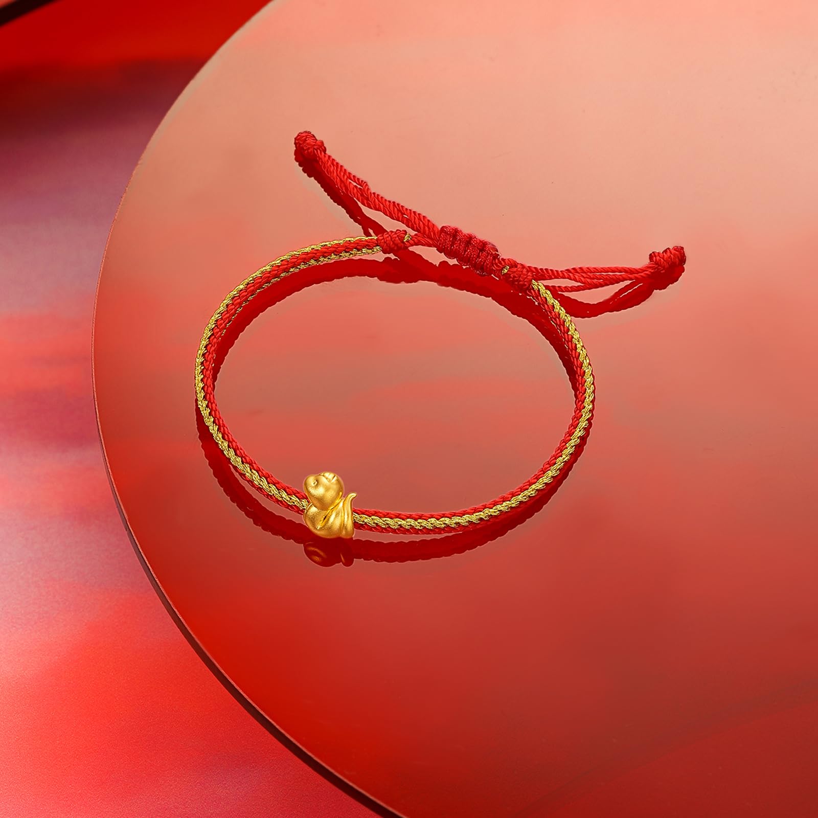 24K Gold Plated Snake Charm Bracelet - Adjustable Red String Zodiac Animal Bracelet with Lucky Charms for Protection & Good Luck - Chinese New Year Jewelry Gift for Women & Men - Perfect for Festivals, Gifting & Daily Wear
