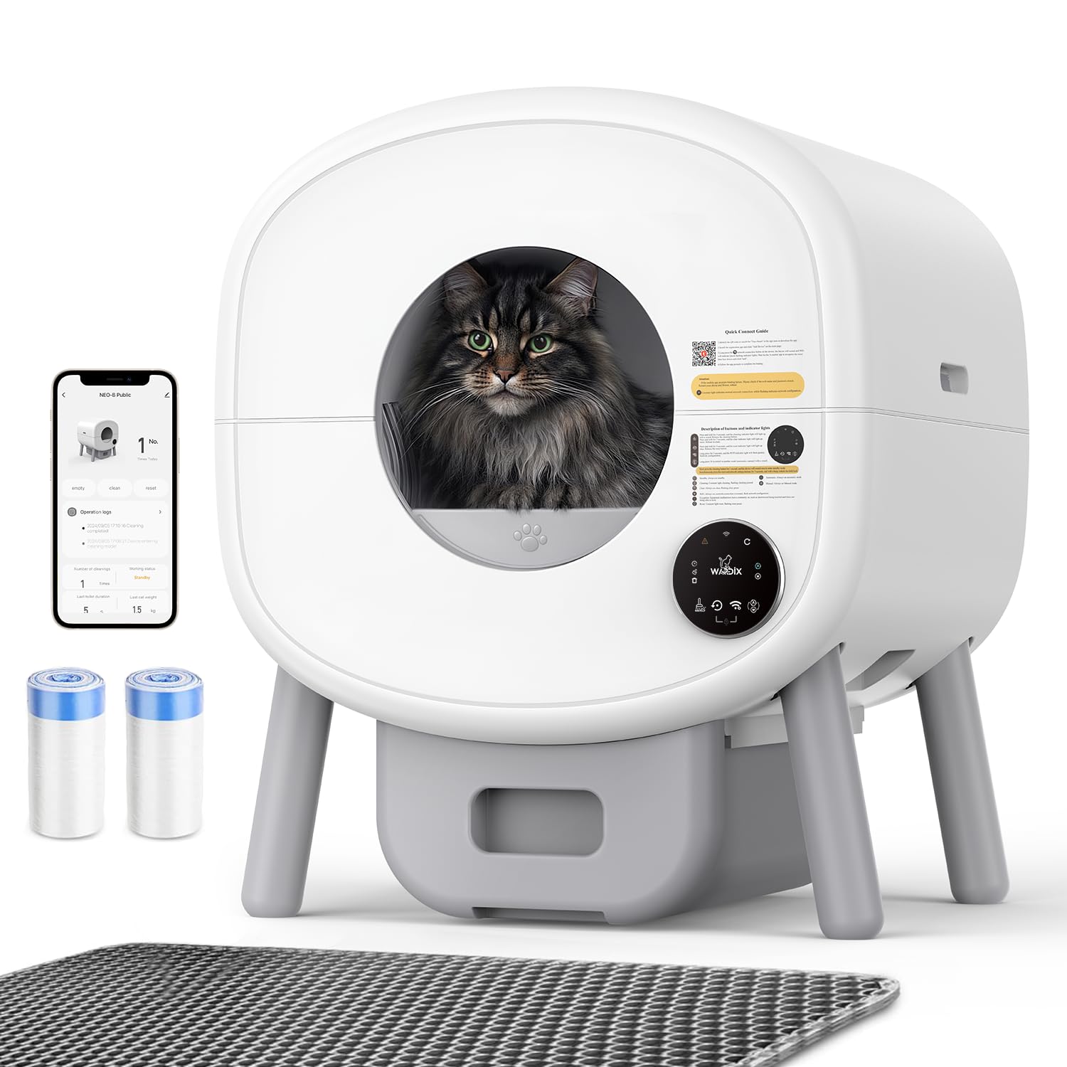 Self Cleaning Cat Litter Box - 65L Automatic Smart Litter Box for Multiple Cats with APP Control, Odor-Free & Low Noise - Perfect for Home, Office & Travel Use