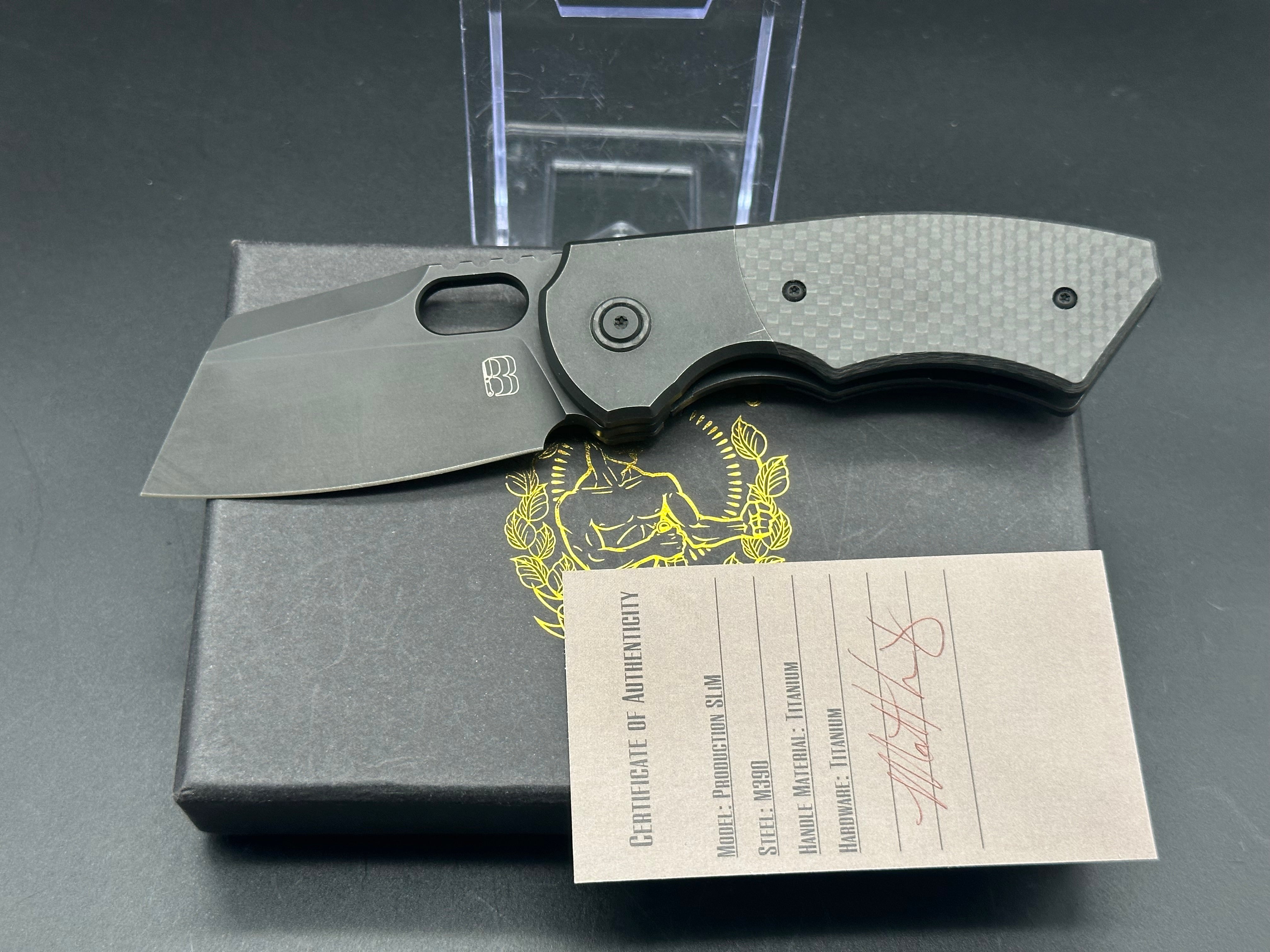 BERG BLADES SLIM Folding Knife - M390 Steel Blade, Titanium Handle, Carbon Fiber Inlay - EDC, Outdoor, Camping, Survival Gear