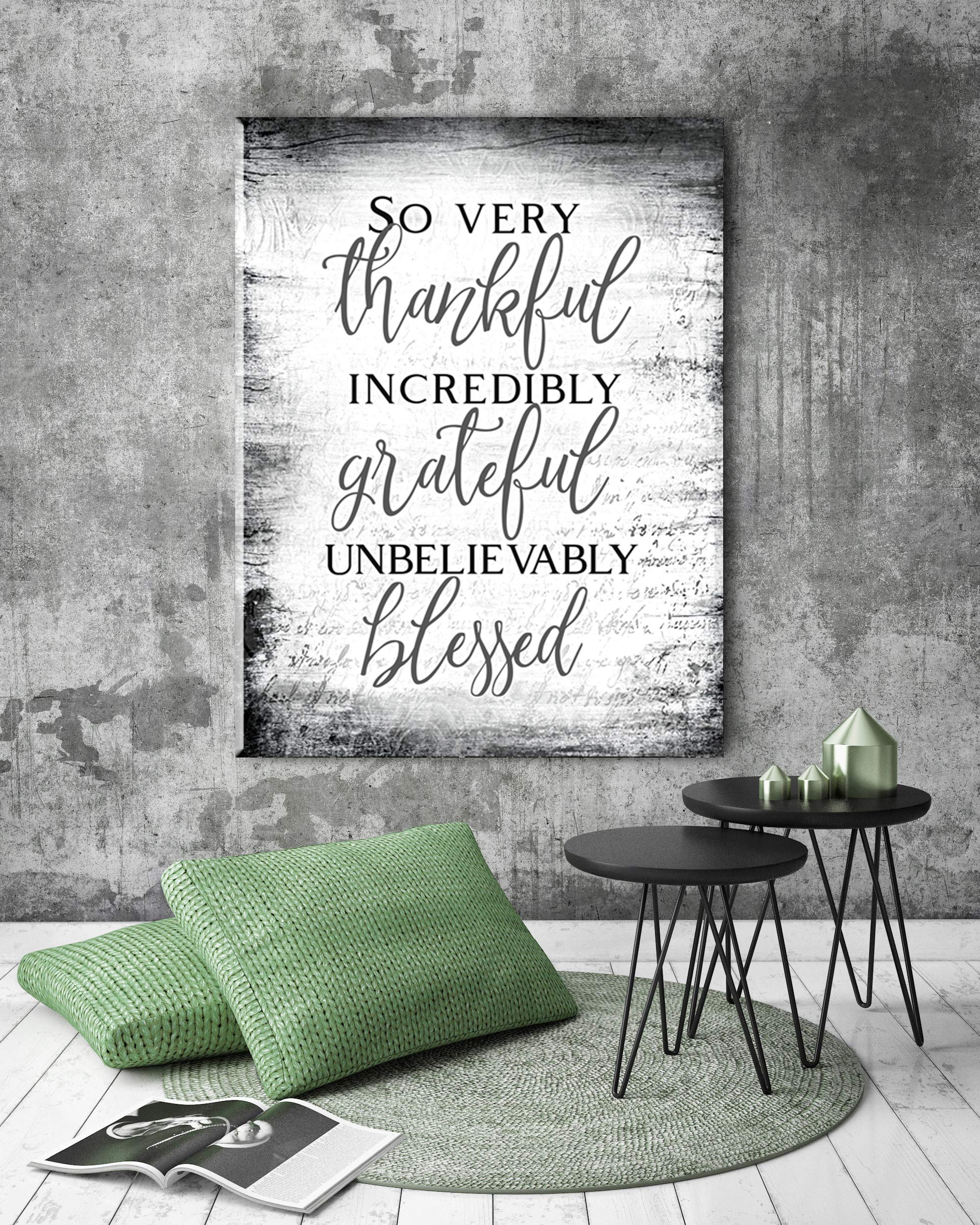 Christian Wall Art - Blessed Sign with Inspirational Quotes | Religious & Rustic Home Decor for Farmhouse | Thankful Wall Decor (30x40, So Very Thankful V13 Grey) - Perfect for Living Room, Bedroom & Church Decorations