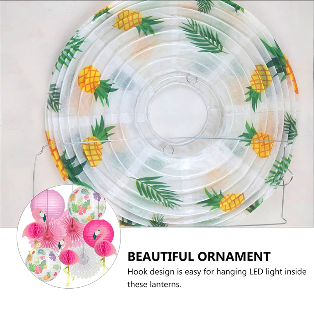 6-Piece Hawaiian Hanging Lanterns Set - 12 Inch Tropical Pineapple Decor for Luau Beach Party, Summer Wedding & Home Decor | Perfect for Backyard BBQ, Poolside Decorations and Island-Themed Events