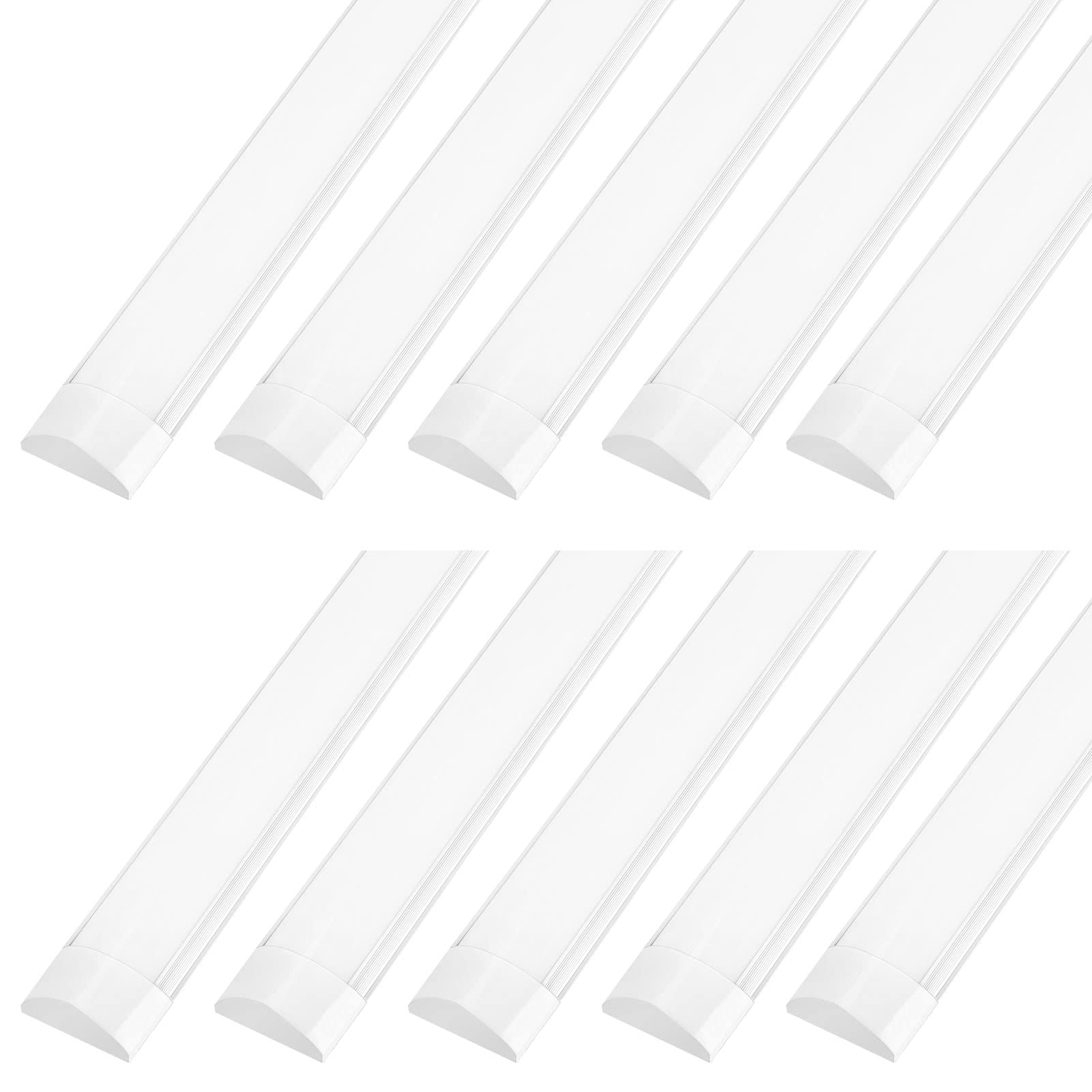 10-Pack LED Batten Lights, Surface Mount Ceiling Fixtures for Office, Garage & Workshop - Energy Efficient Integrated Tube Lighting for Kitchen, Warehouse & Commercial Spaces
