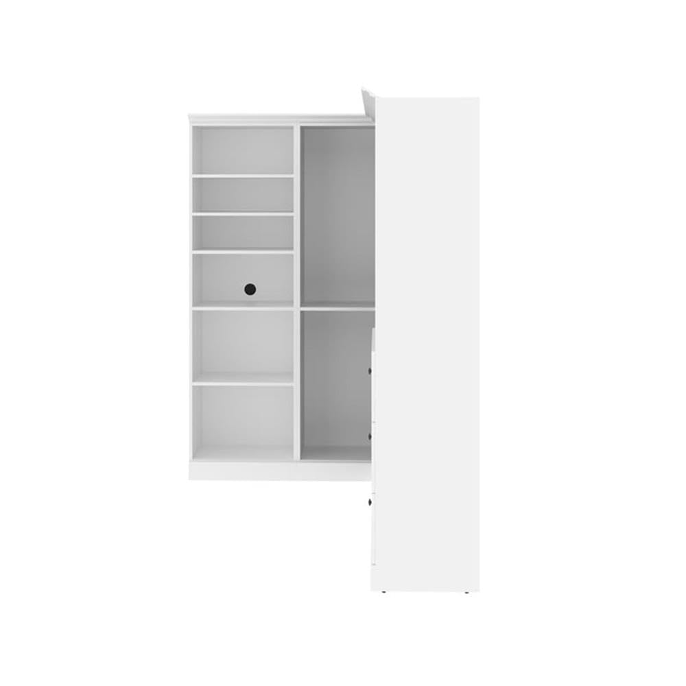 Atlin Designs Transitional Wood Full Murphy Bed with Nightstand in Bark Gray/White - Space Saving Wall Bed for Small Apartments, Guest Rooms & Home Offices