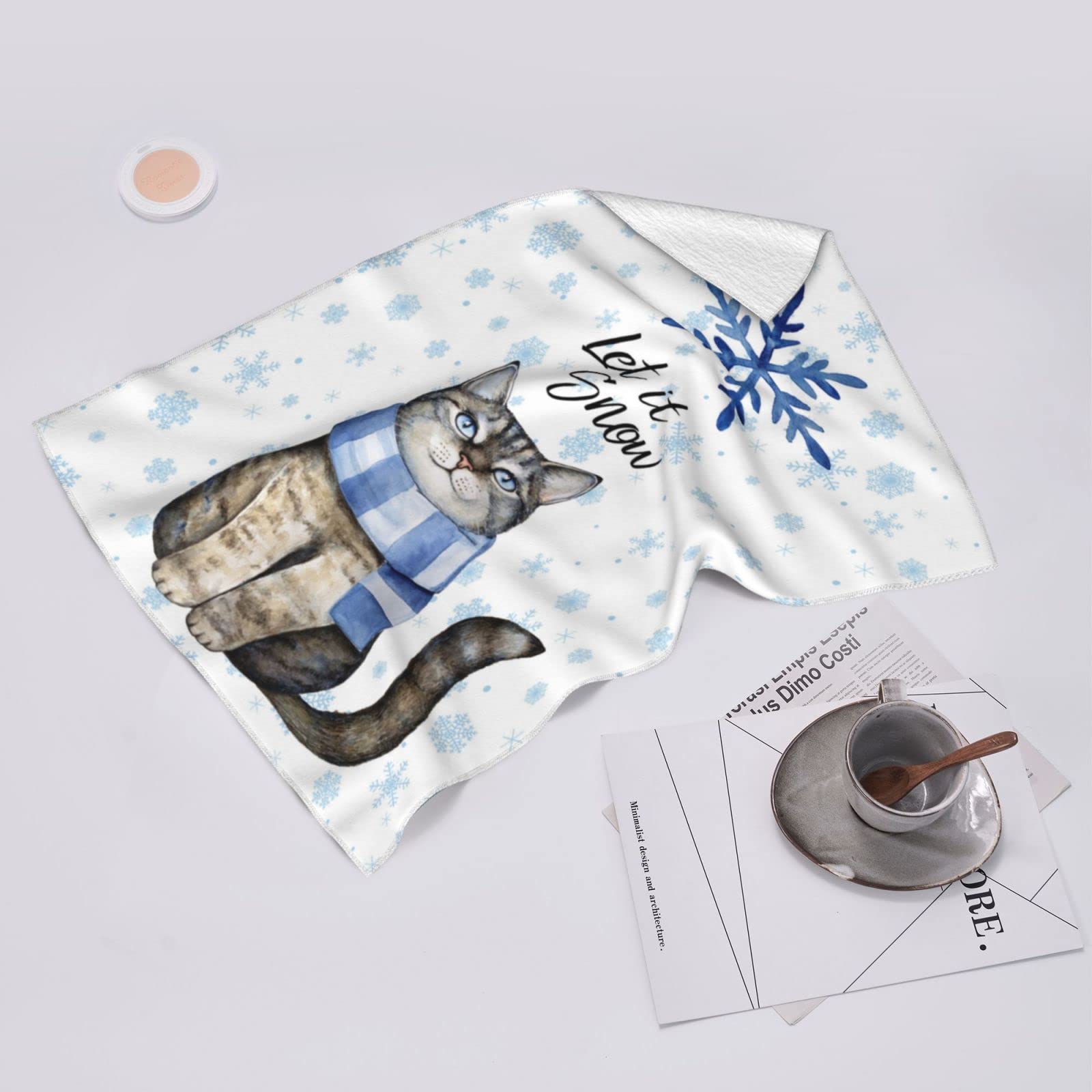 Soft Absorbent Winter Snowflake Cat Hand Towel - Cute Bathroom Towel for Bath, Gym, Spa | Perfect for Home Decor & Gift Giving