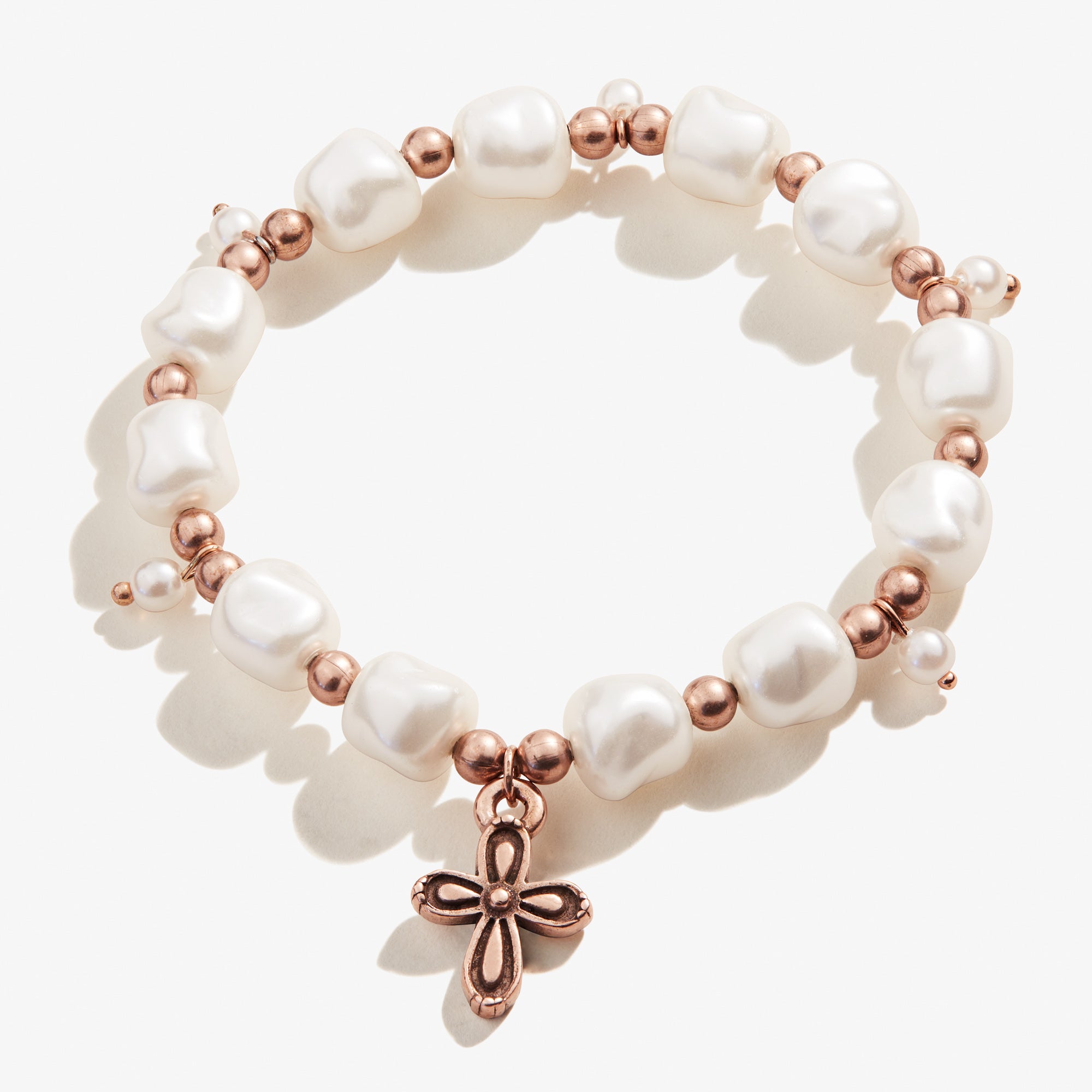 Elegant Cross Pearl Stretch Bracelet for Women - Adjustable Beaded Fashion Jewelry - Perfect for Parties, Weddings & Everyday Wear