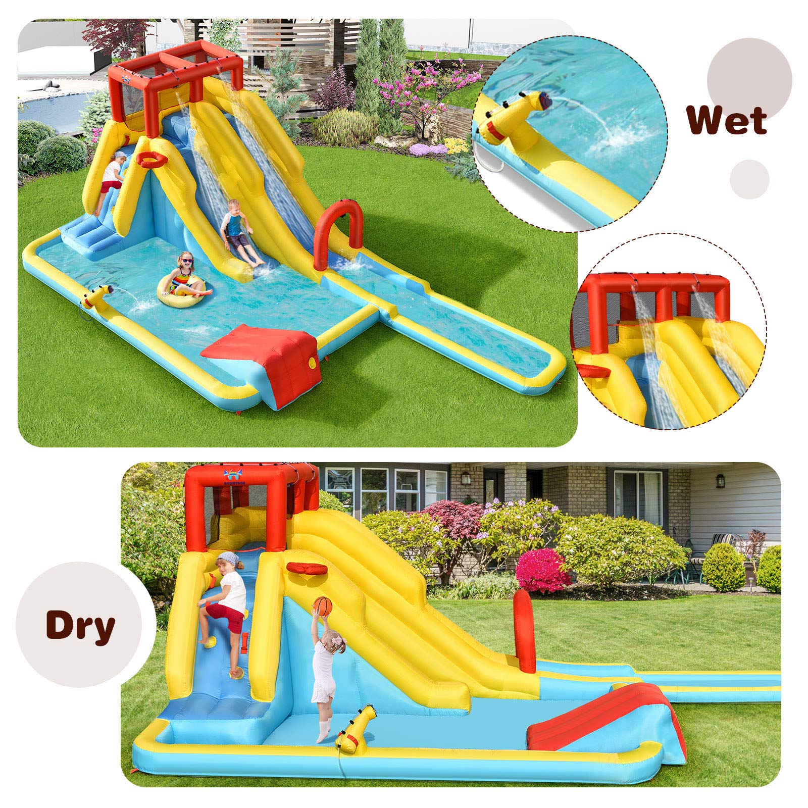 BOUNTECH 20.5x11FT Inflatable Water Slide with Dual Racing Slides - Kids Mega Waterslide Park for Outdoor Backyard Fun, Includes Blower & Splash Pool - Perfect for Summer Parties, Birthday Gifts, and Family Water Play