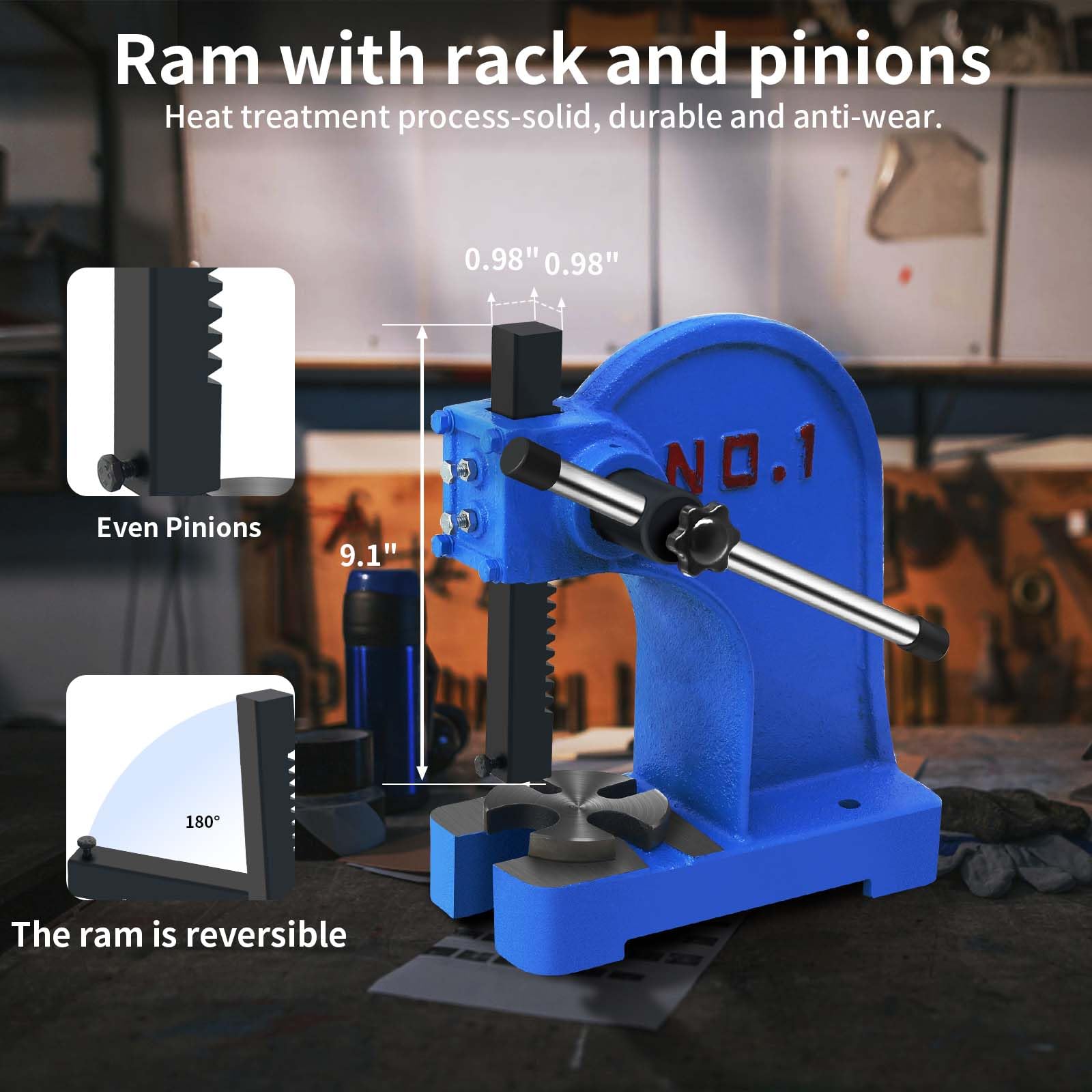 1 Ton Manual Arbor Press - Cast Iron Desktop Punch Press Machine with 5.5