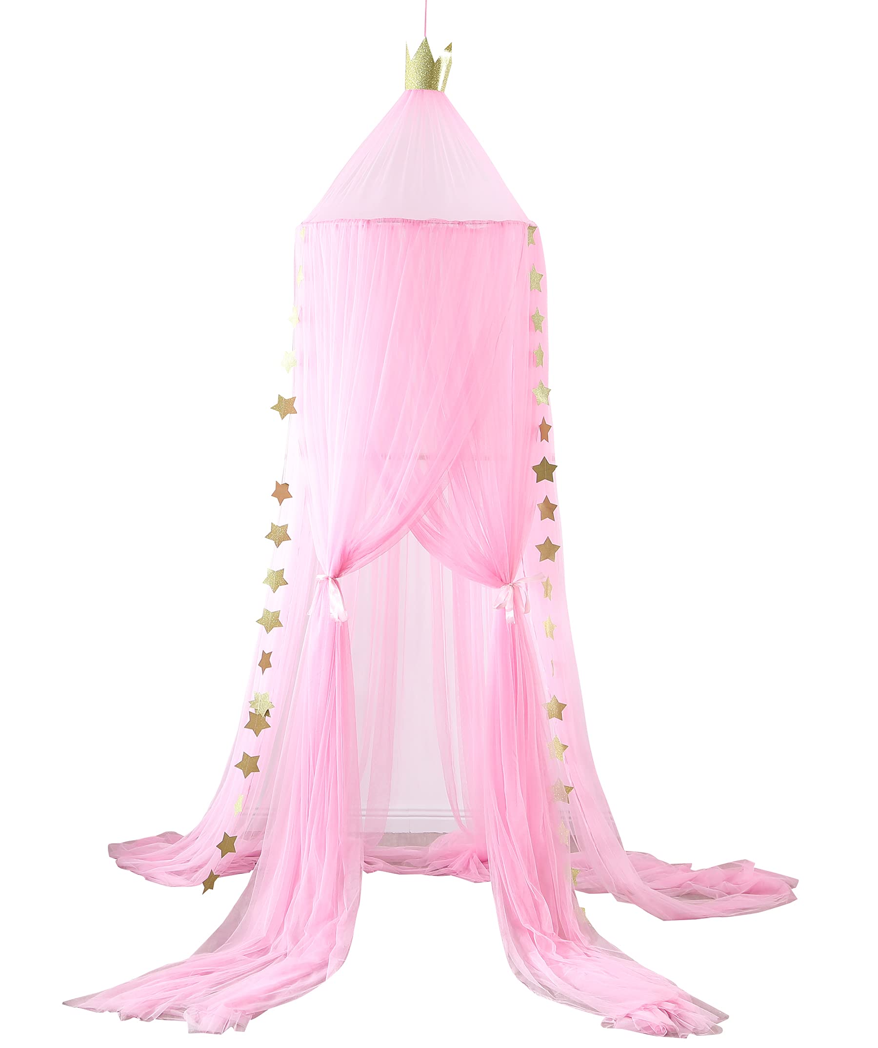 Mengersi Pink Princess Bed Canopy for Girls - Elegant Kids Room Decor & Bedroom Decoration - Perfect for Birthday Gifts, Sleepovers, and Creating a Dreamy Bedroom Atmosphere