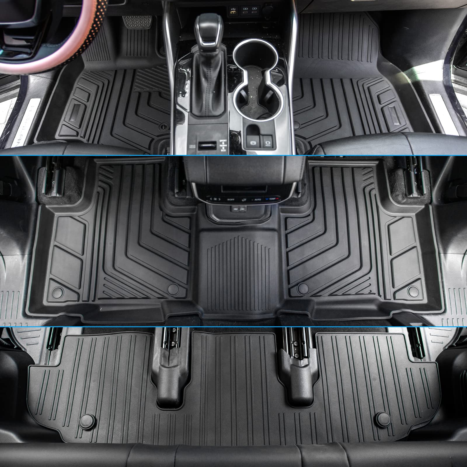 All-Weather TPE Floor Mats for 2020-2025 Toyota Highlander 3-Row SUV | Custom Fit 7-Seater Car Accessories | Durable Protection for Mud, Snow & Spills