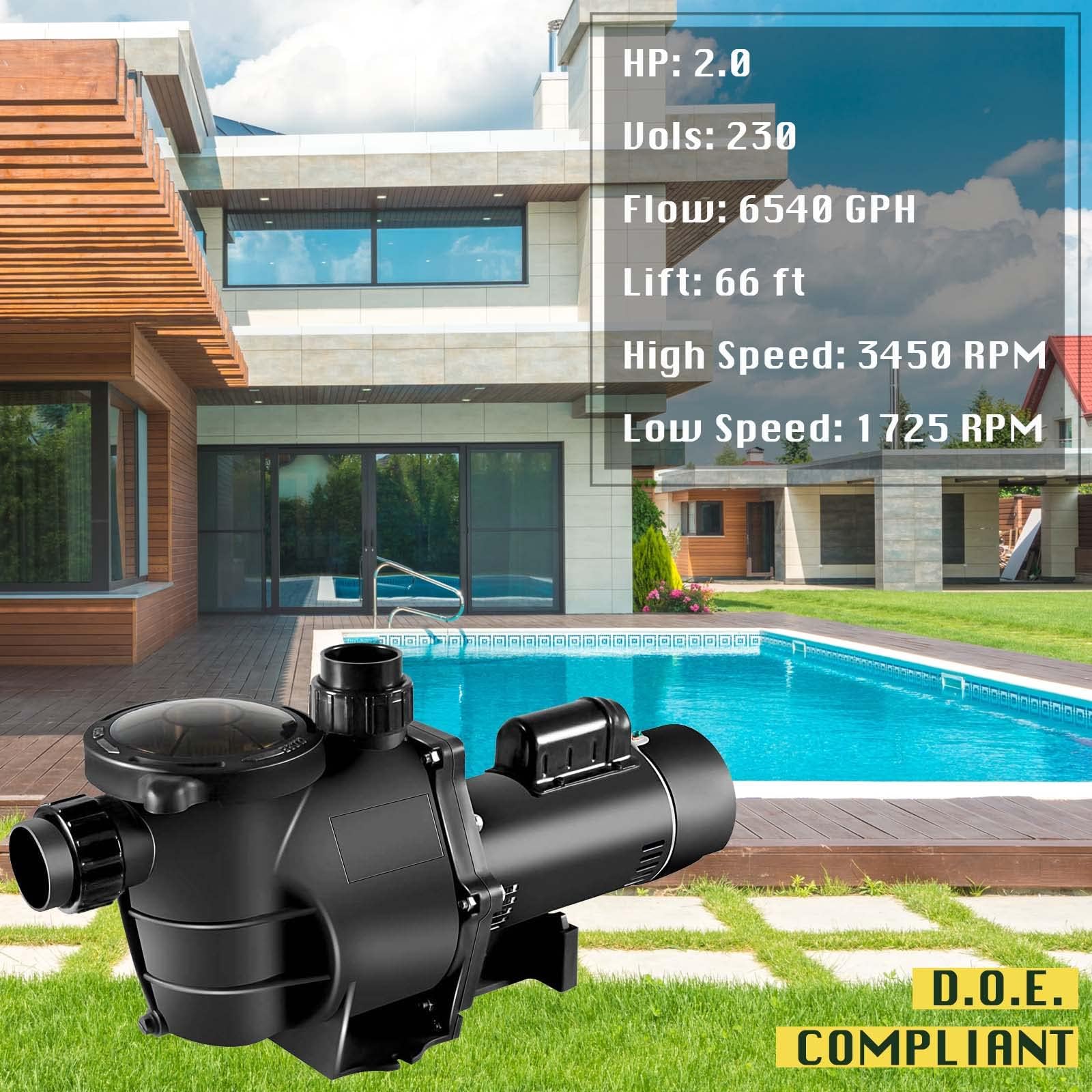 2.5HP Variable Speed Pool Pump for Inground & Above Ground Pools | 230V DoE-Compliant Motor | 2-Inch Port with 1.5