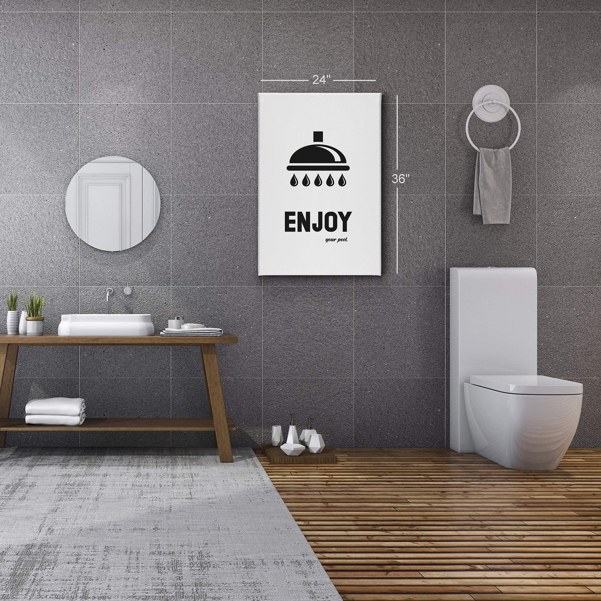 Funny Pool Bathroom Decor Canvas Print - Enjoy Your Pool Quote Wall Art - Ready to Hang 22x15 - Made in USA - Perfect for Bathroom, Pool House & Beach Home Decoration