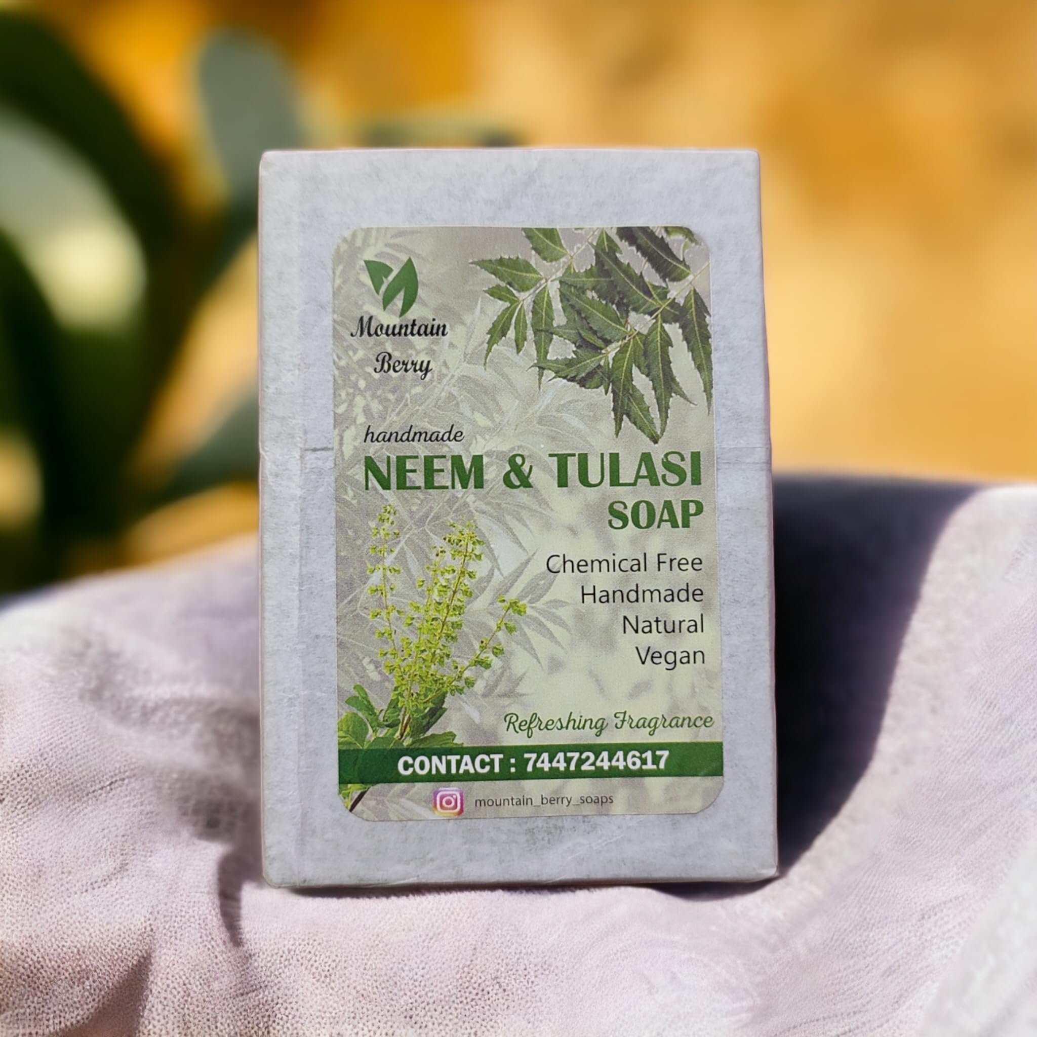Organic Neem & Tulsi Handmade Soap for Glowing Skin - Antibacterial, Soothing, Detoxifying & Moisturizing Bar (120g) | Ideal for Acne-Prone Skin, Daily Cleansing & Ayurvedic Skincare Routine