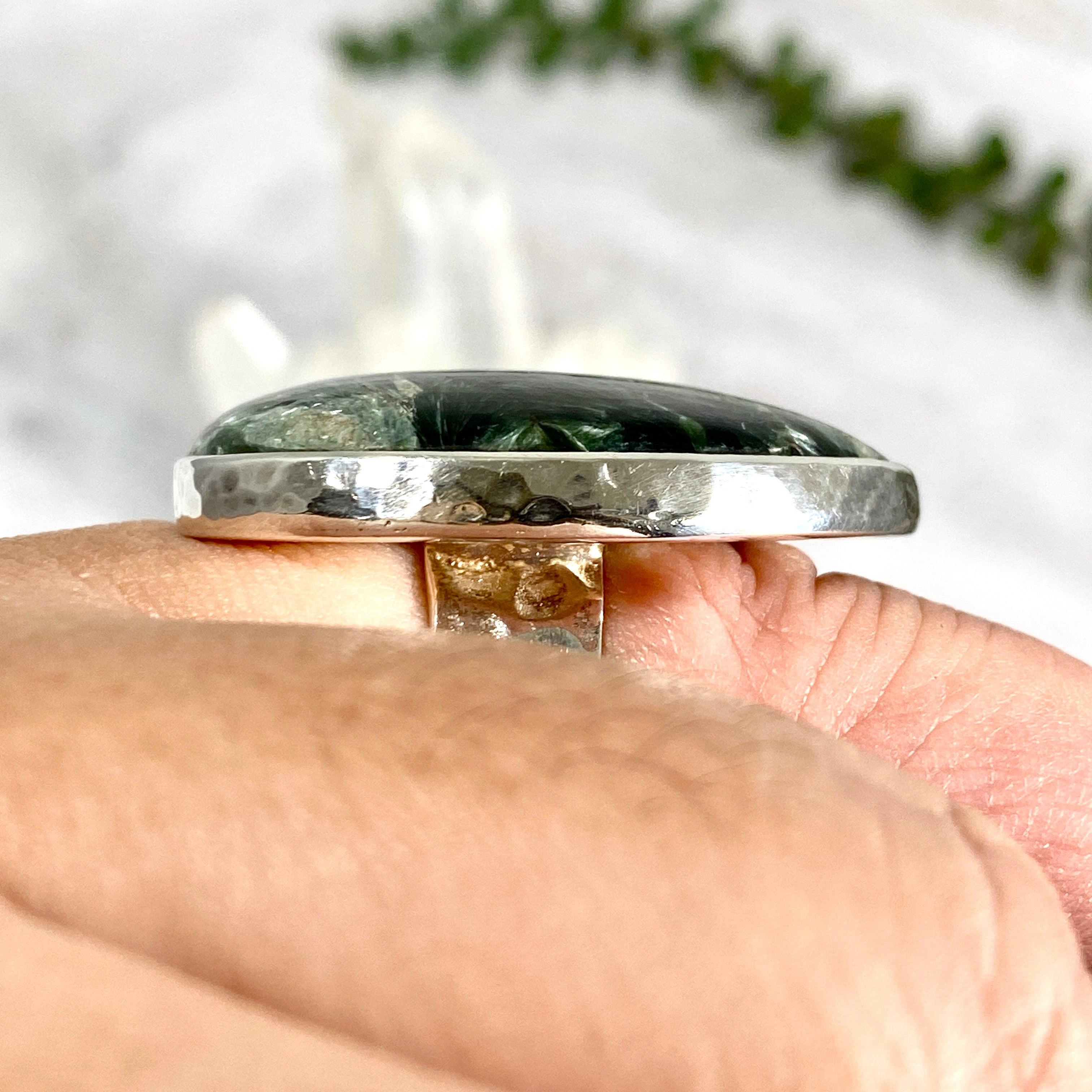 Seraphinite Teardrop Beaten Band Ring - Size 10 - KRGJ1633 - Elegant Bohemian Jewelry for Women, Perfect for Weddings, Parties & Everyday Wear