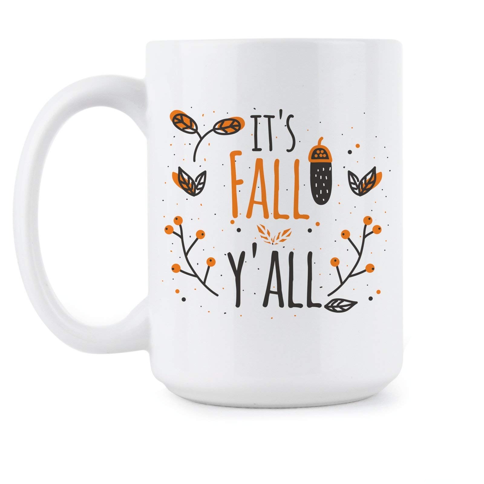 Fall Y'all Coffee Mug - Cute Autumn Themed Coffee Cup with Pumpkin & Leaves Design - Perfect for Pumpkin Spice Lattes, Thanksgiving Gatherings & Cozy Fall Mornings