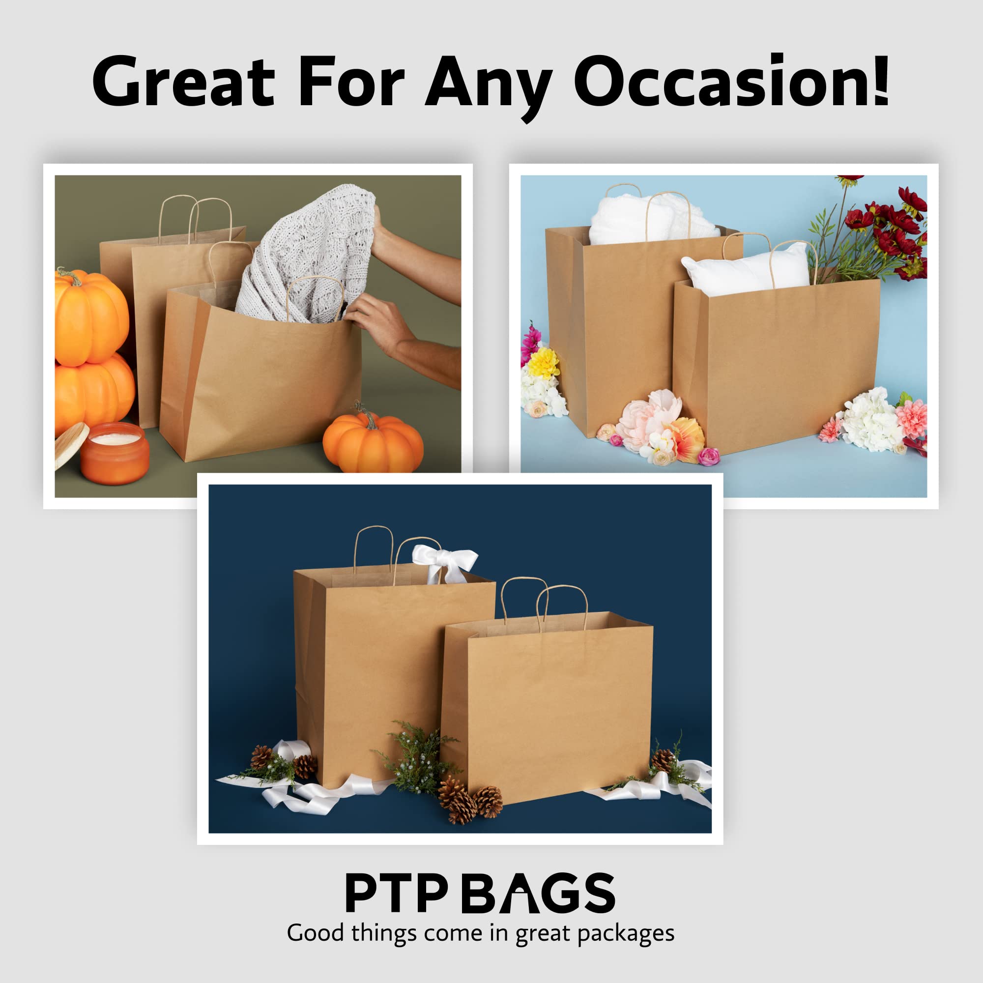 Eco-Friendly White Kraft Paper Tote Bags 8x4.75x10.5 Inches with Handles - Pack of 250 Recyclable Gift Bags for Retail Shopping, Parties & Wedding Favors
