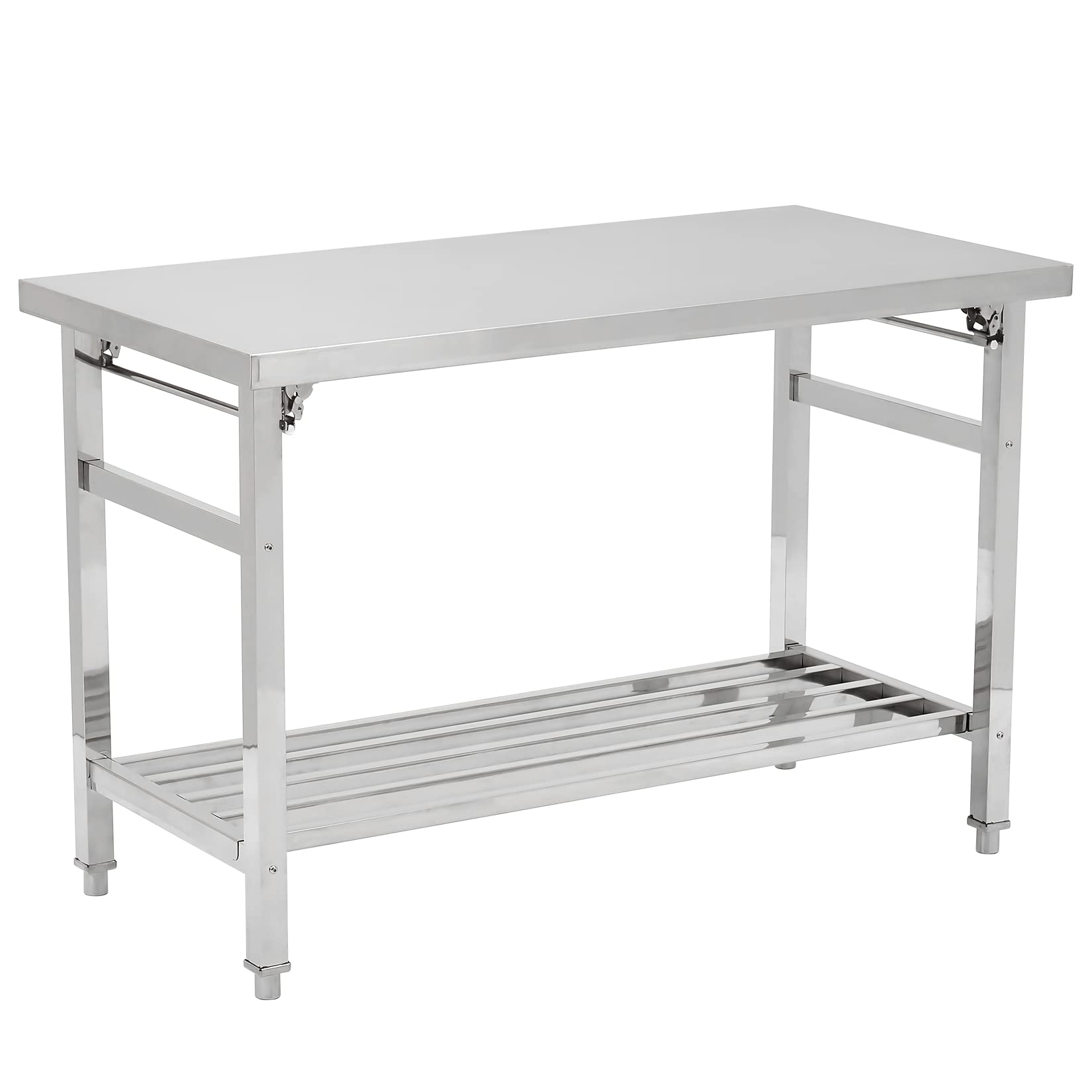 Heavy Duty Stainless Steel Folding Table 24x47 Inches - Adjustable Undershelf Commercial Prep Table for Kitchen, Restaurant, Home & Hotel Use - Perfect for Food Preparation, Catering Events & Outdoor Cooking