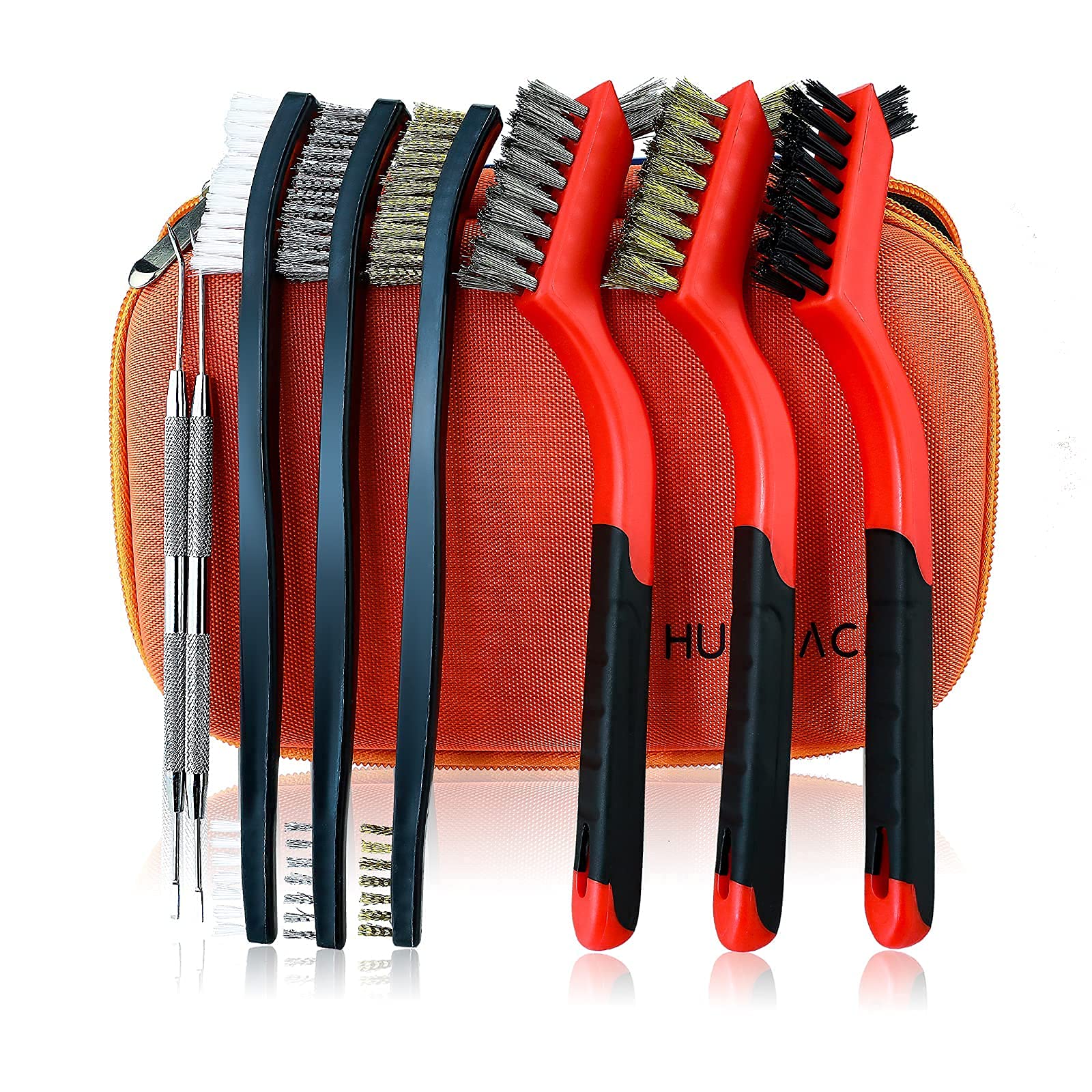 8-Piece Small Wire Brush Set - Brass, Stainless Steel & Nylon Bristles for Rust Removal, Dirt Cleaning & Paint Scrubbing - Double-Ended Cleaning Pick Tools for Home, Workshop & Automotive Maintenance