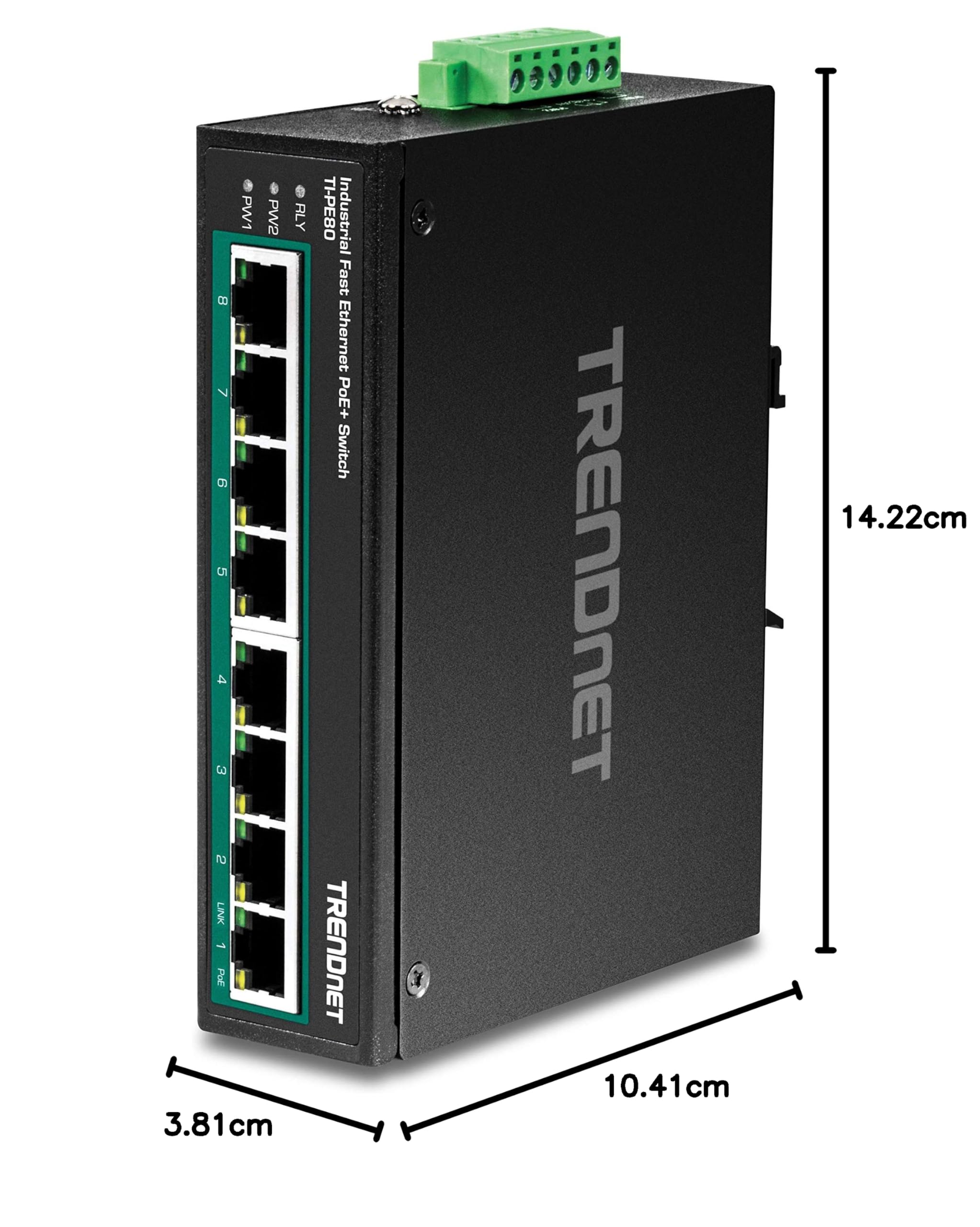 TRENDnet TI-PE80 8-Port Industrial Fast Ethernet PoE+ DIN-Rail Switch - 200W Power Budget, 1.6Gbps Capacity, IP30 Rated for Harsh Environments - Ideal for Factory Automation, Security Systems & Industrial IoT Networks