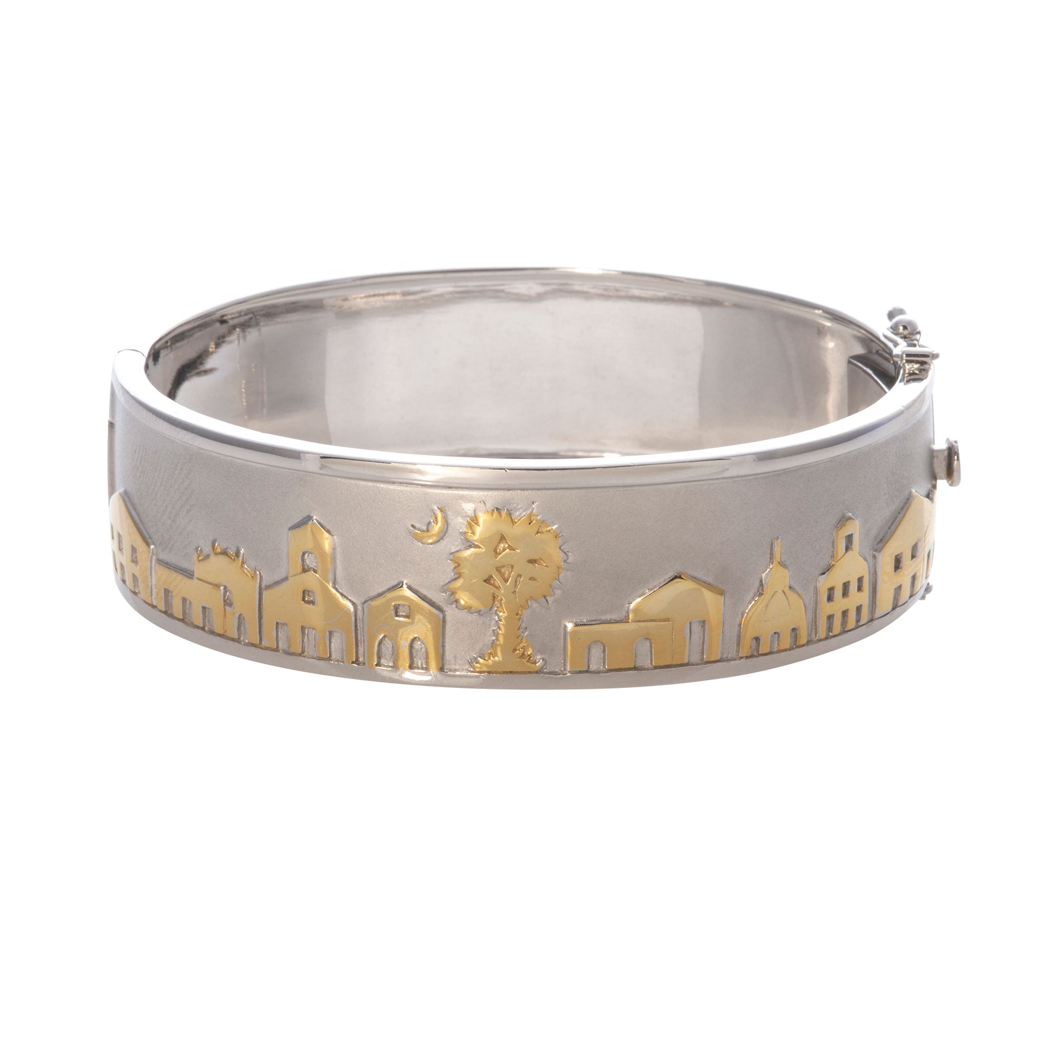 Charleston Skyline Cuff Bangle Bracelet - Elegant Silver Cityscape Jewelry for Women - Perfect for Travel Souvenirs, Gifts & Everyday Wear