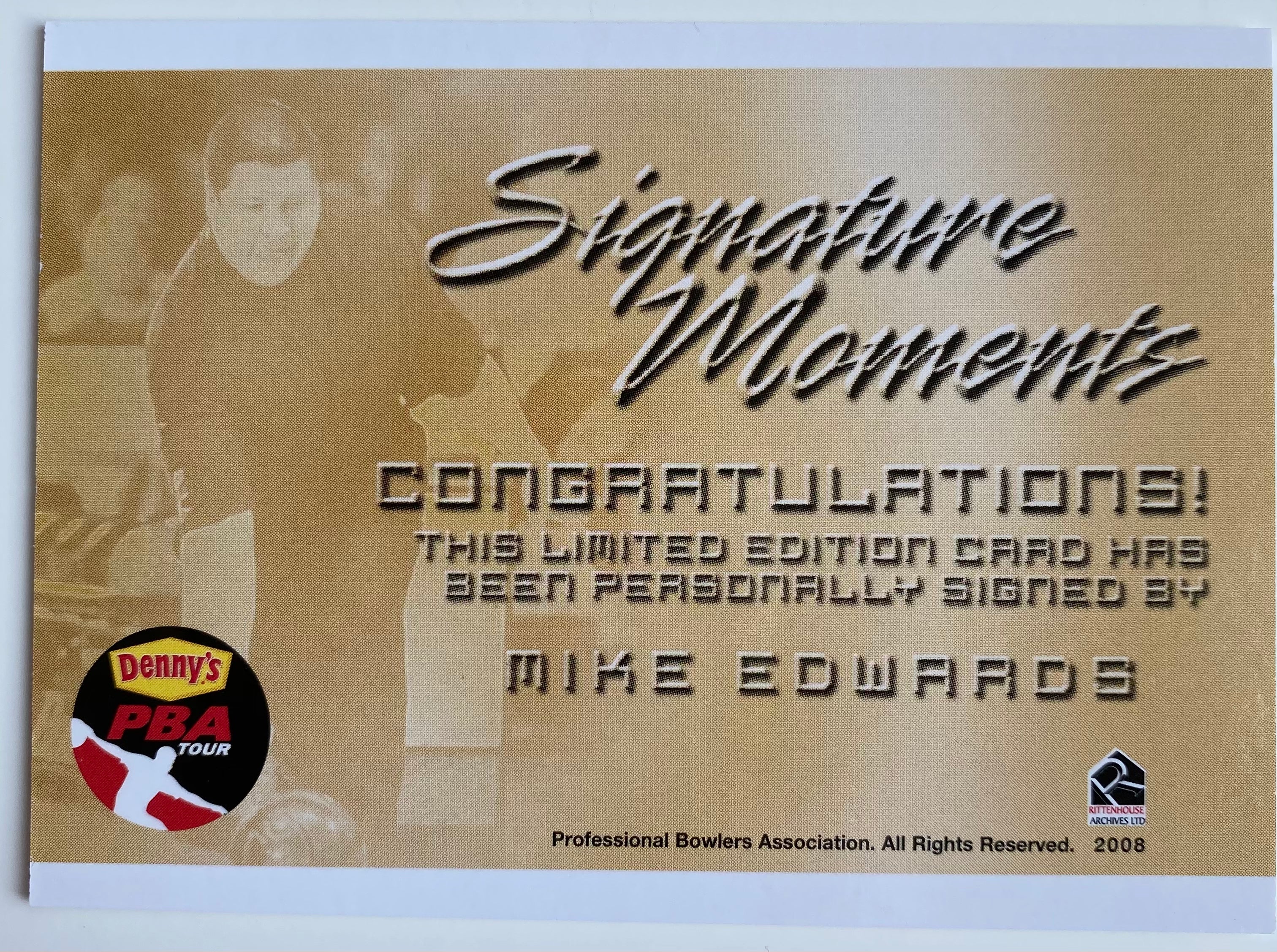 Mike Edwards 2008 Rittenhouse Signature Moments PBA Autographed Bowling Trading Card - Perfect for Collectors, Sports Memorabilia Enthusiasts & Bowling Fans