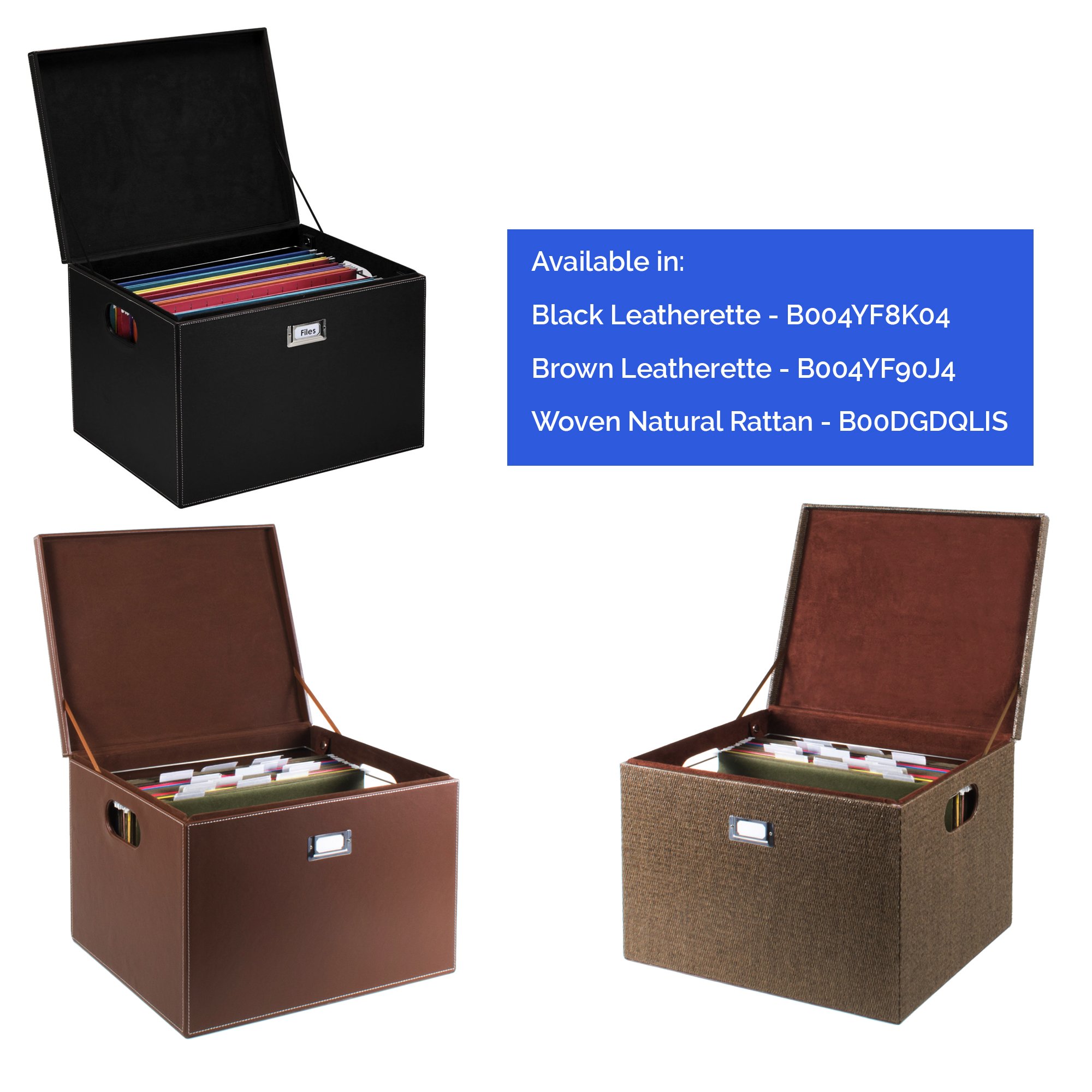 G.U.S. Hanging File Box with Lid - Black Leatherette Letter & Legal Size File Organizer | Portable Desktop Document Storage for Home & Office Organization | Perfect for Bills, Contracts, School Papers and Important Files