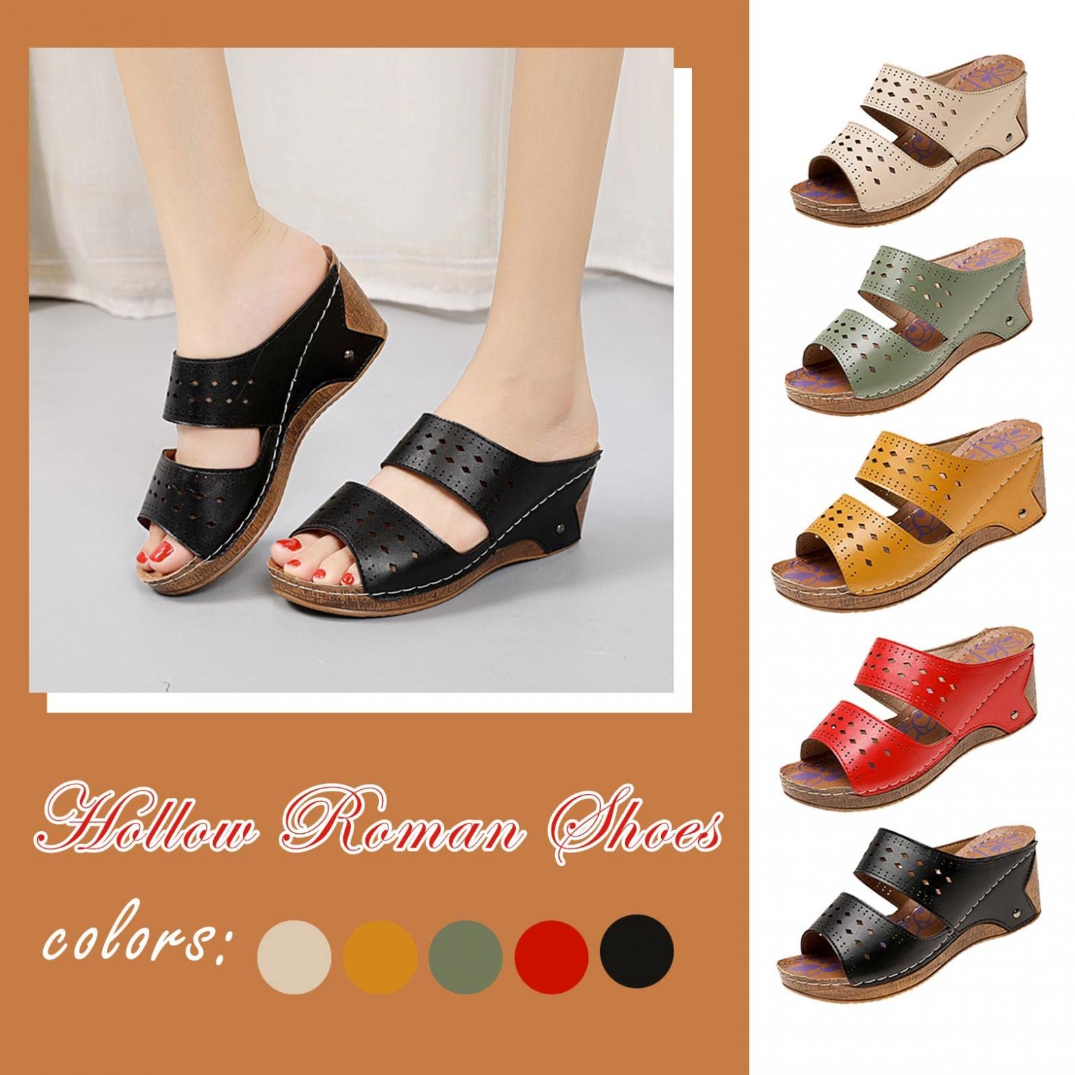 Stylish Women's Open Toe Wedge Sandals - Breathable Hollow Out Design Summer Casual Slip-On Platform Shoes | Perfect for Beach, Vacation, and Everyday Wear