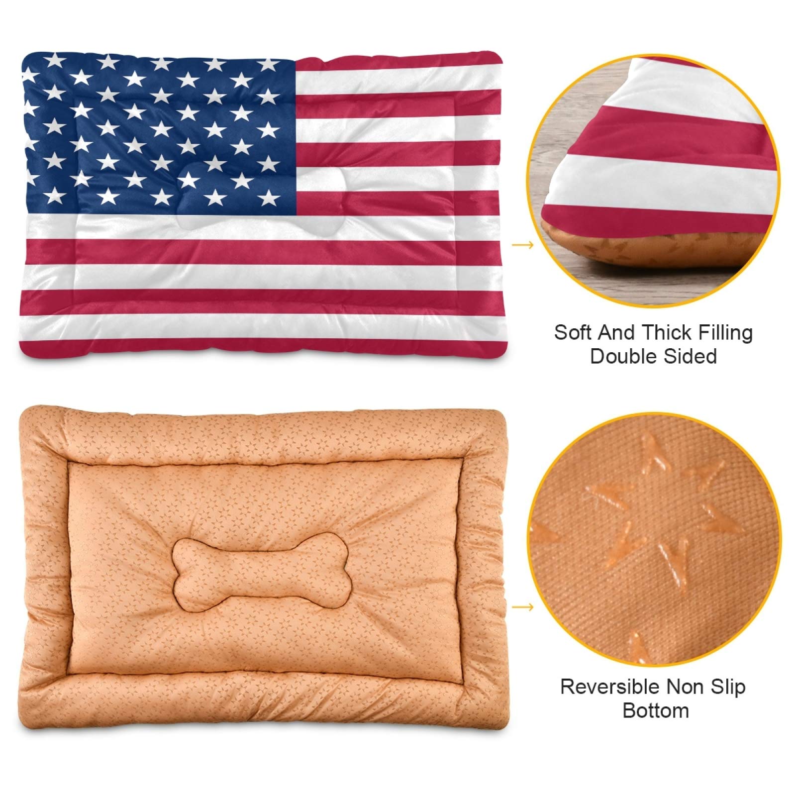 American Flag Pet Bed for Dogs & Cats - Ultra Soft Rectangle Dog Bed for Small, Medium, Large Breeds (36x24in) - Comfortable Calming Bed for Home, Office, or Travel Use