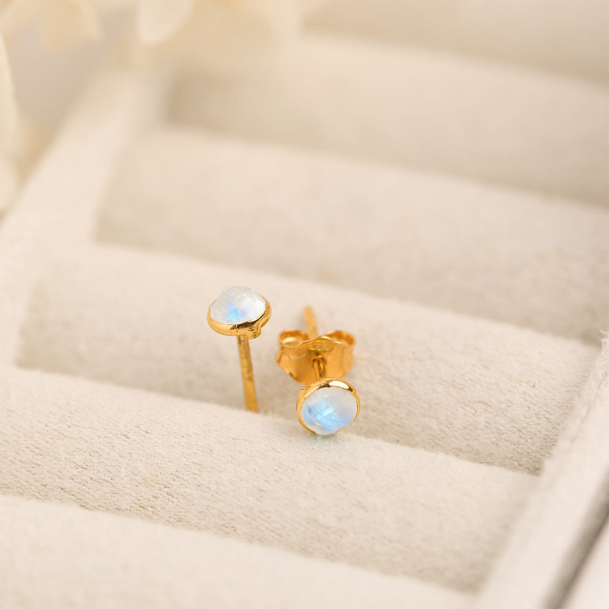 Elegant Round Moonstone Gold Stud Earrings for Women - Perfect for Everyday Wear, Parties & Gifts