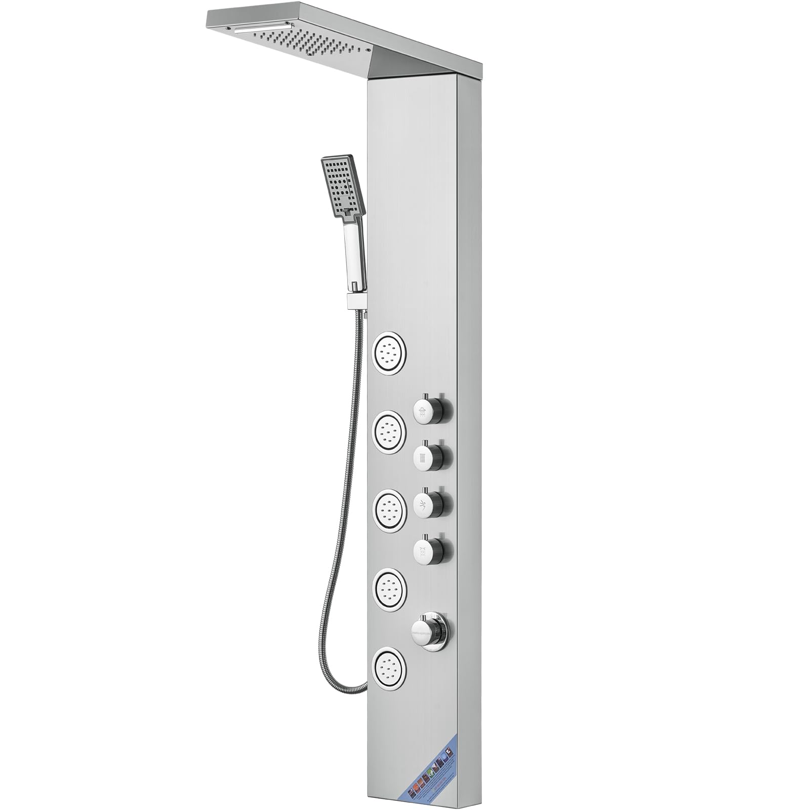 VEVOR Stainless Steel Shower Tower System - 4 Modes (Rainfall, Waterfall, Massage Jets) with 3-Setting Handheld Shower Head & 59