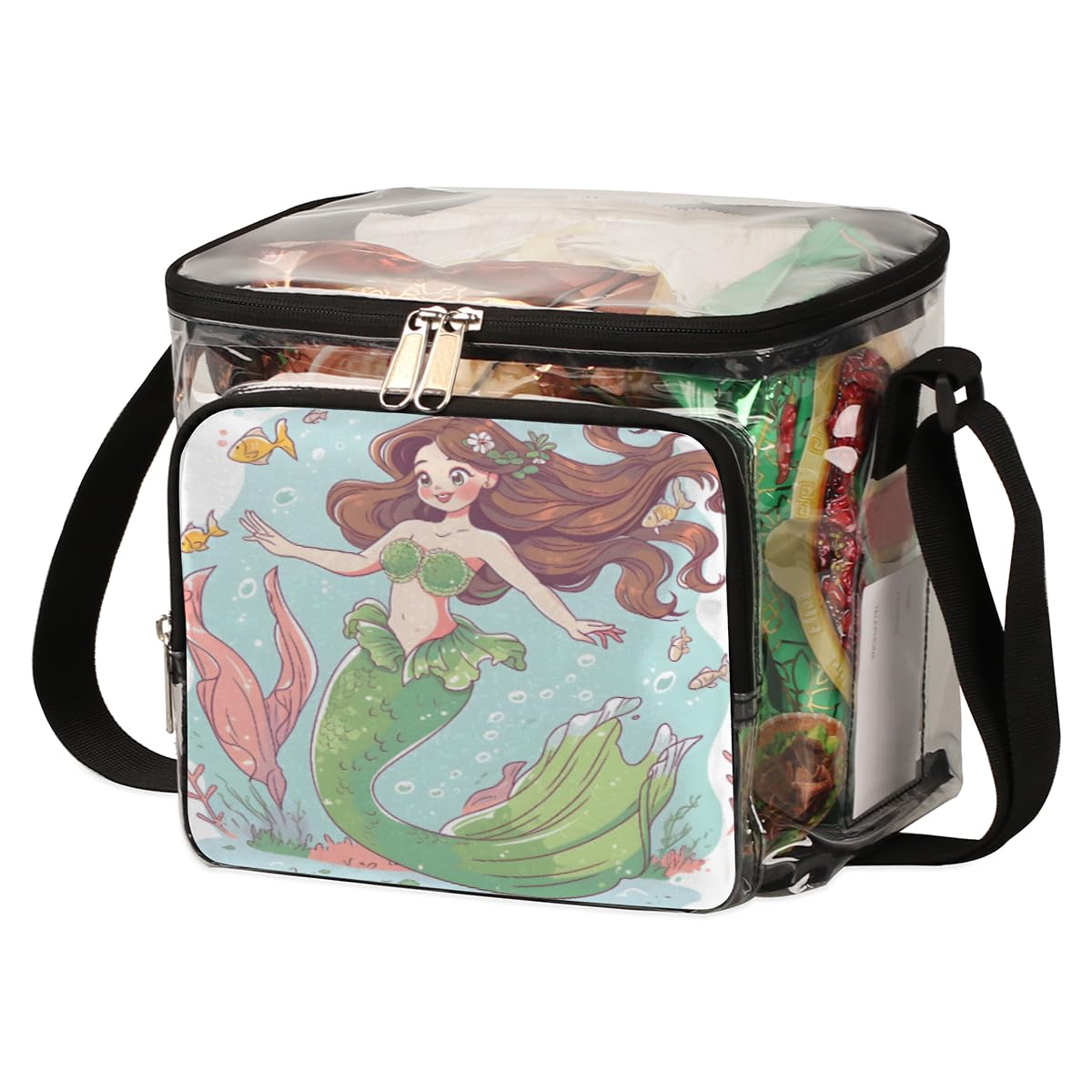 GzLeyigou Clear Transparent Mermaid Tote Bag with Handles - Waterproof Underwater Themed Shoulder Bag for Beach, Pool, Travel, Picnic, Concerts & Sports Events - Coral Seaweed Design Lunch Bag for Outdoor Activities