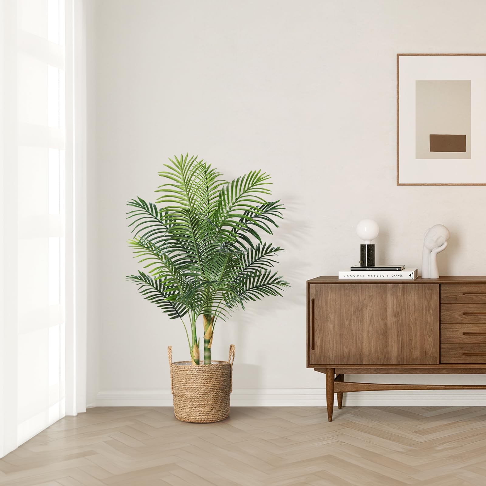 4FT Artificial Golden Cane Palm Tree - Realistic Fake Indoor Plants with Dense Foliage - 2 Pack Home & Office Decor - Perfect for Living Room, Bedroom, Balcony and Commercial Spaces
