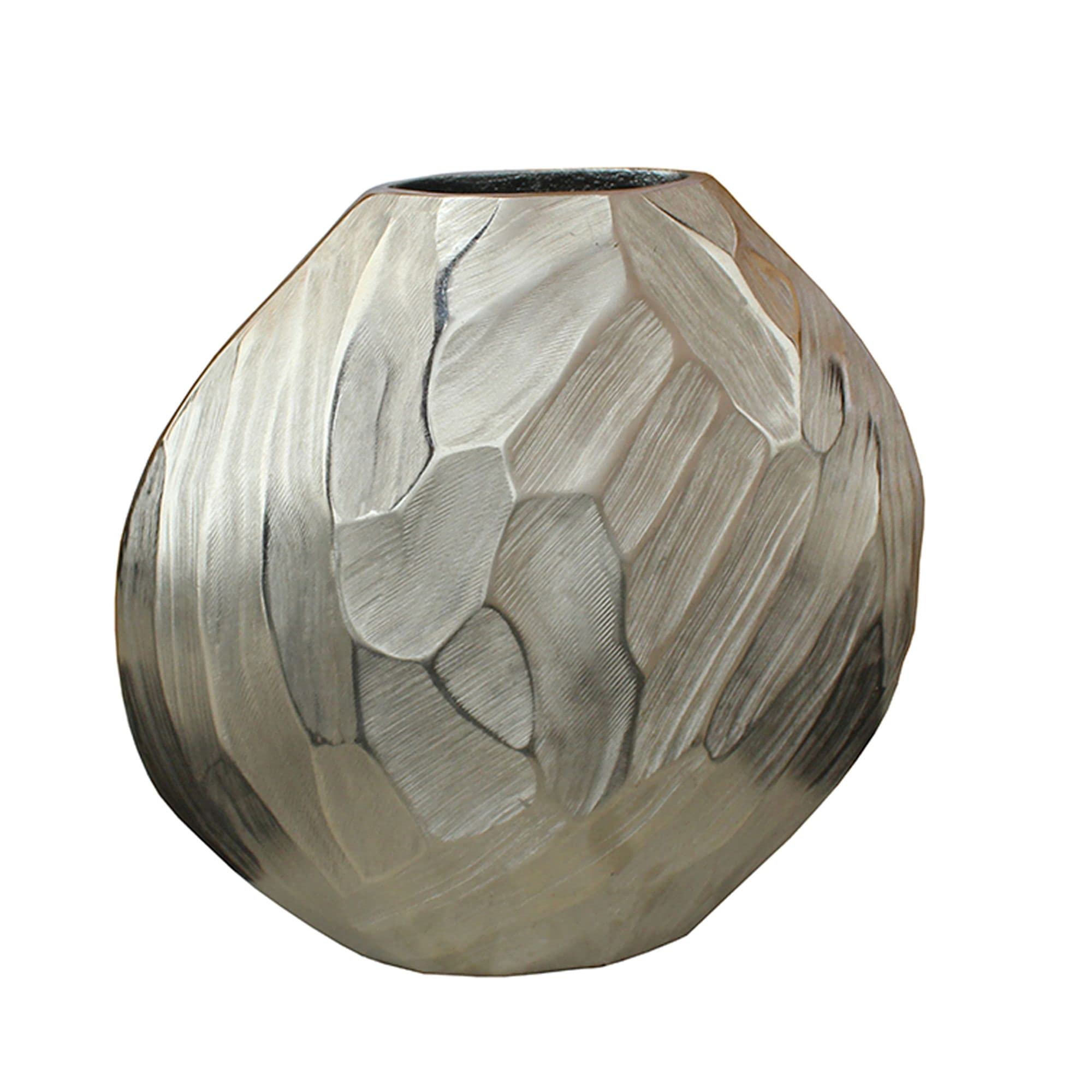 Kingston Living 12 Inch Silver and Black Hammered Metal Tabletop Vase - Modern Home Decor for Centerpieces, Wedding Decorations & Office Desk Accessories