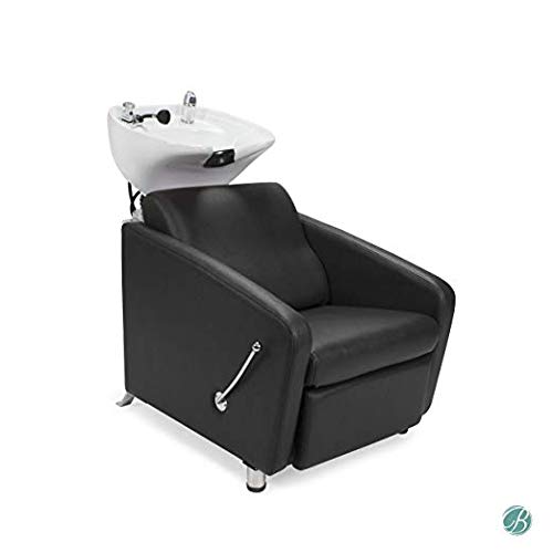 KLYNE Professional Shampoo Backwash Unit with Adjustable Footrest & Faucet - Black Salon Sink with White Shampoo Bowl for Beauty & Hair Salons | Perfect for Hair Washing, Coloring & Styling Services