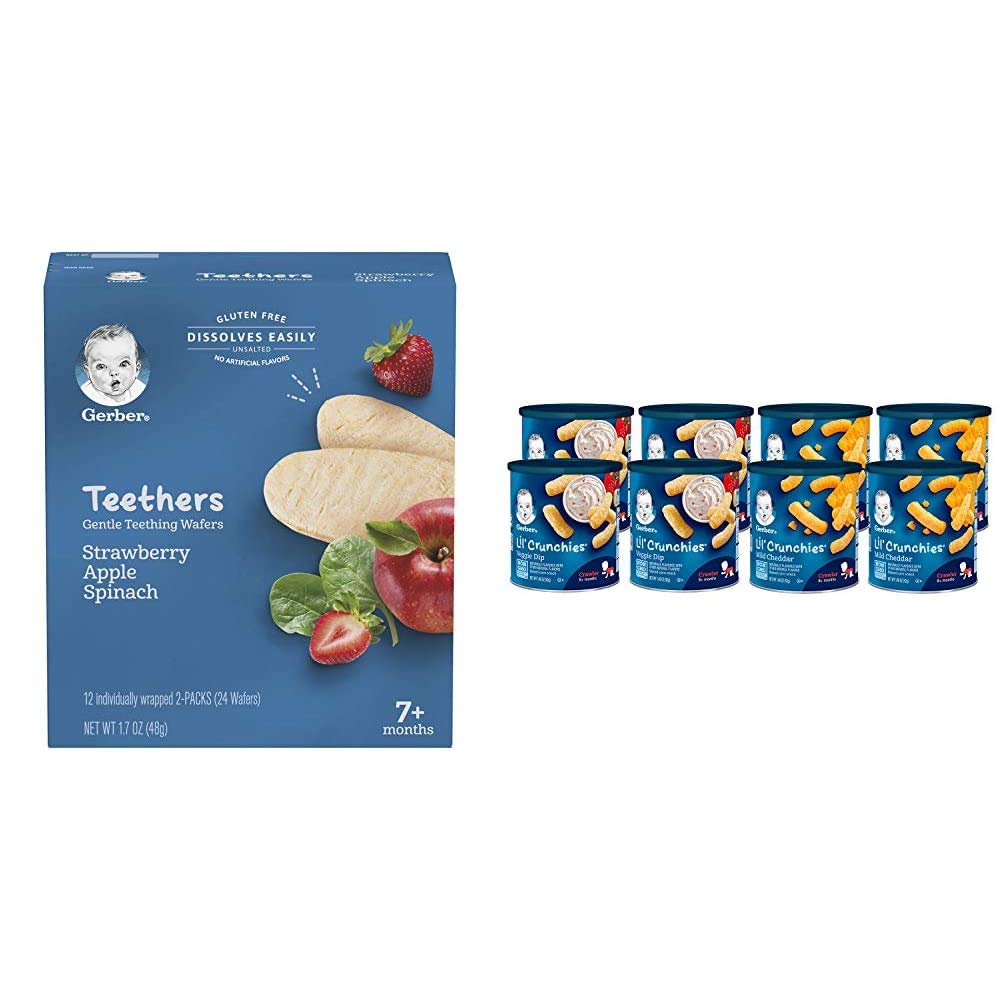 Gerber Teething Snacks & Lil Crunchies Value Pack (72 Count) - Healthy Baby Snacks for Teething Relief & Toddler Nutrition - Perfect for On-the-Go, Daycare & Travel Snacking