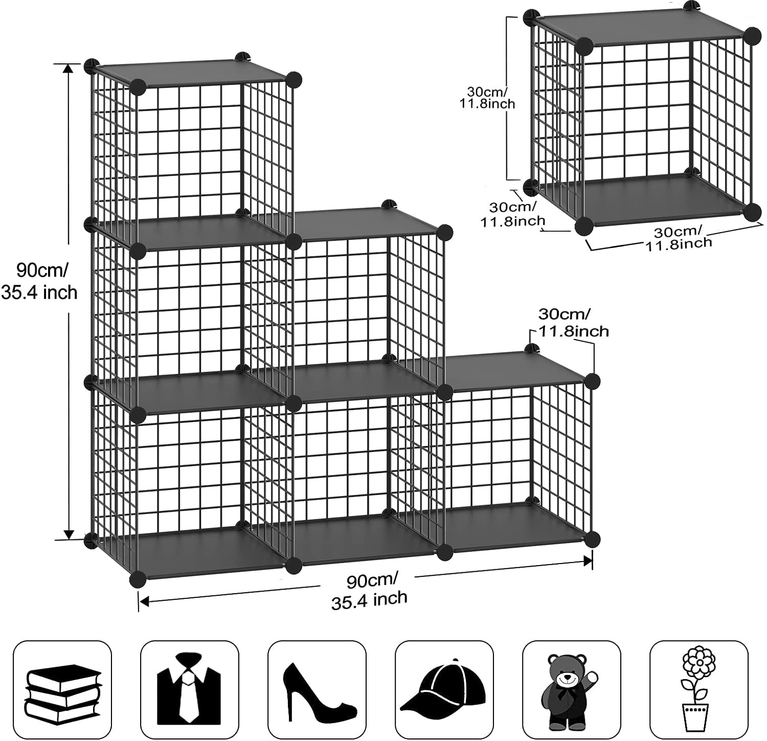 TUMUCUTE 6-Cube Wire Storage Organizer - Stackable Metal Bookshelf & Modular Closet Organizer for Bedroom, Living Room, Office - Perfect for Home Organization & Space Saving Storage Solutions
