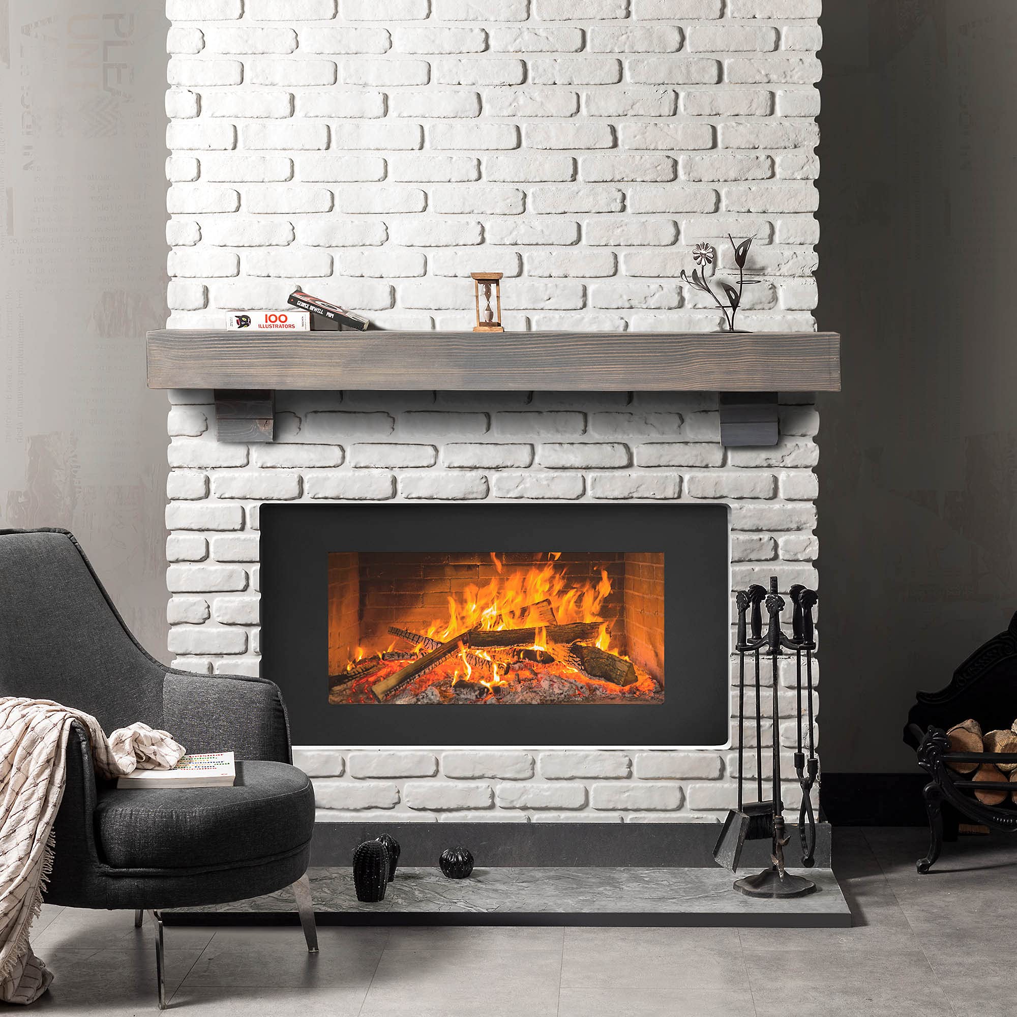 BoscoMondo Rustic Fireplace Mantel Shelf with Corbels - 66