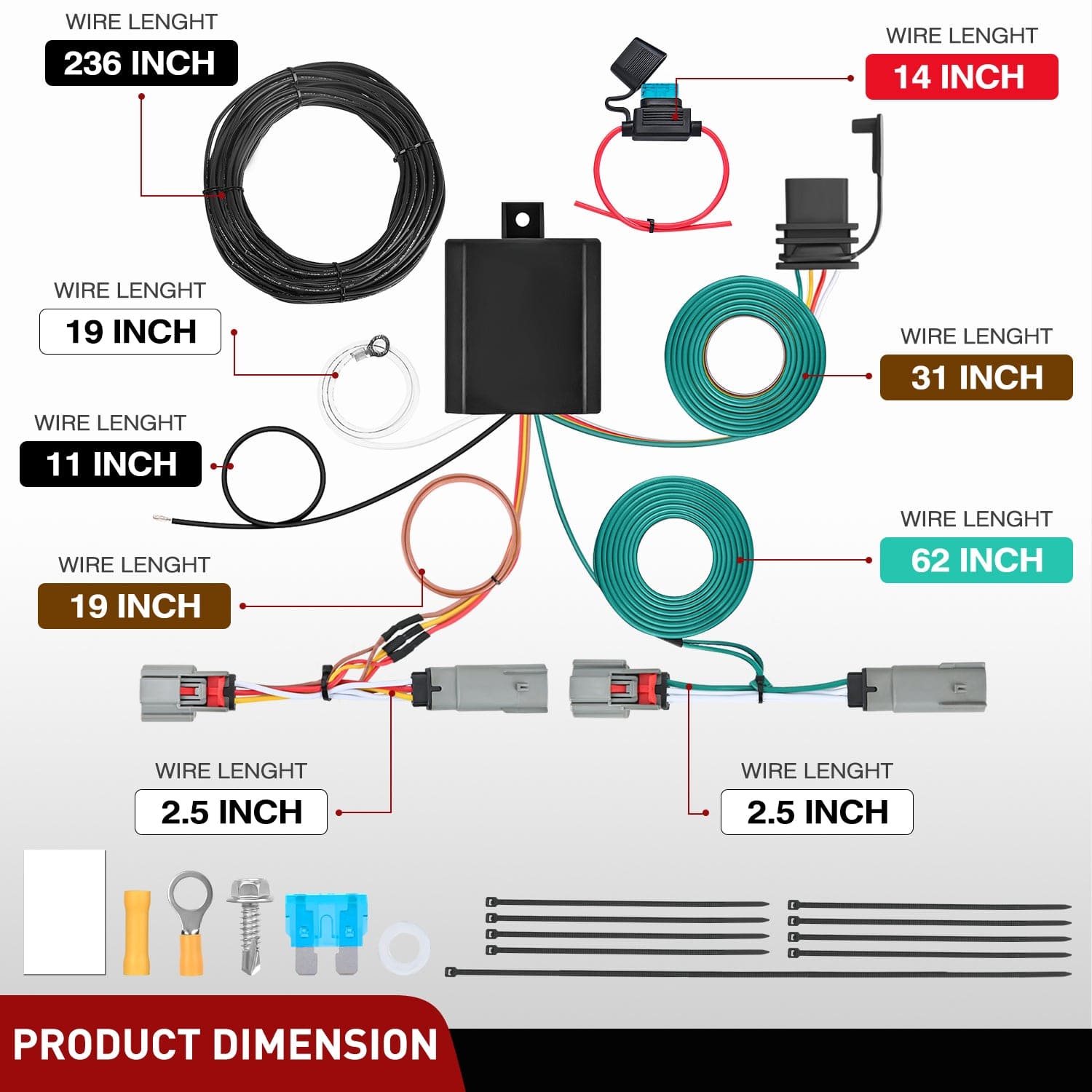 4 Pin Trailer Wiring Harness for 2021-2024 Ford Bronco Sport - Vehicle Side Custom Tow Hitch Harness Kit with Simple Installation - Perfect for Towing Trailers, Boats & Campers