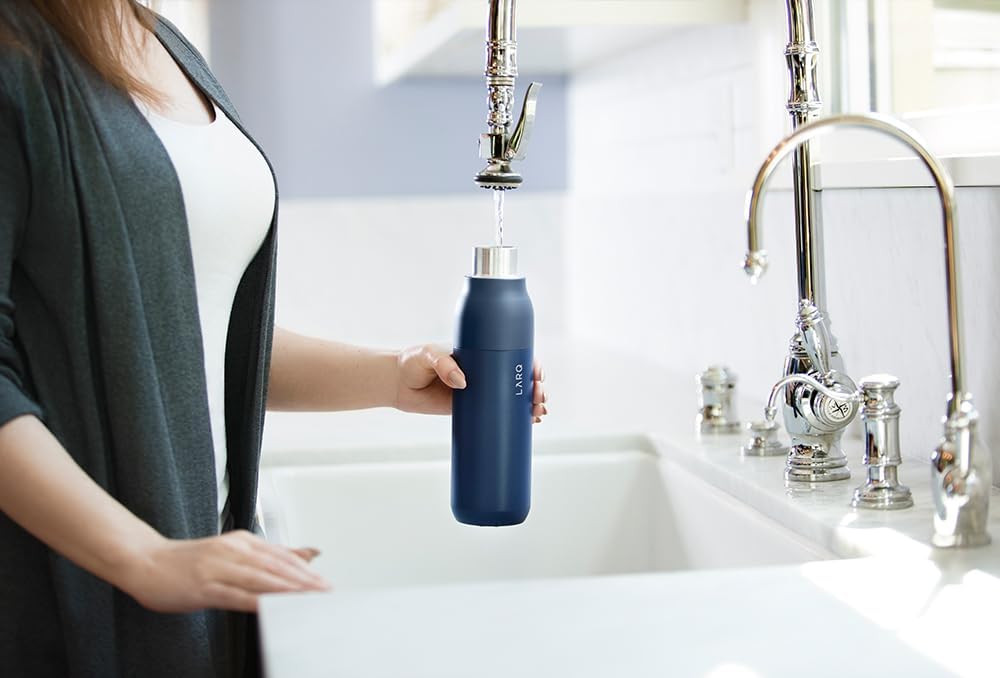 LARQ Bottle PureVis 25 oz - Self-Cleaning Insulated Stainless Steel Water Bottle with UV Water Purifier | Award-Winning Design, Reusable & Travel Friendly, Obsidian Black | Perfect for Hiking, Gym, Office & Outdoor Adventures