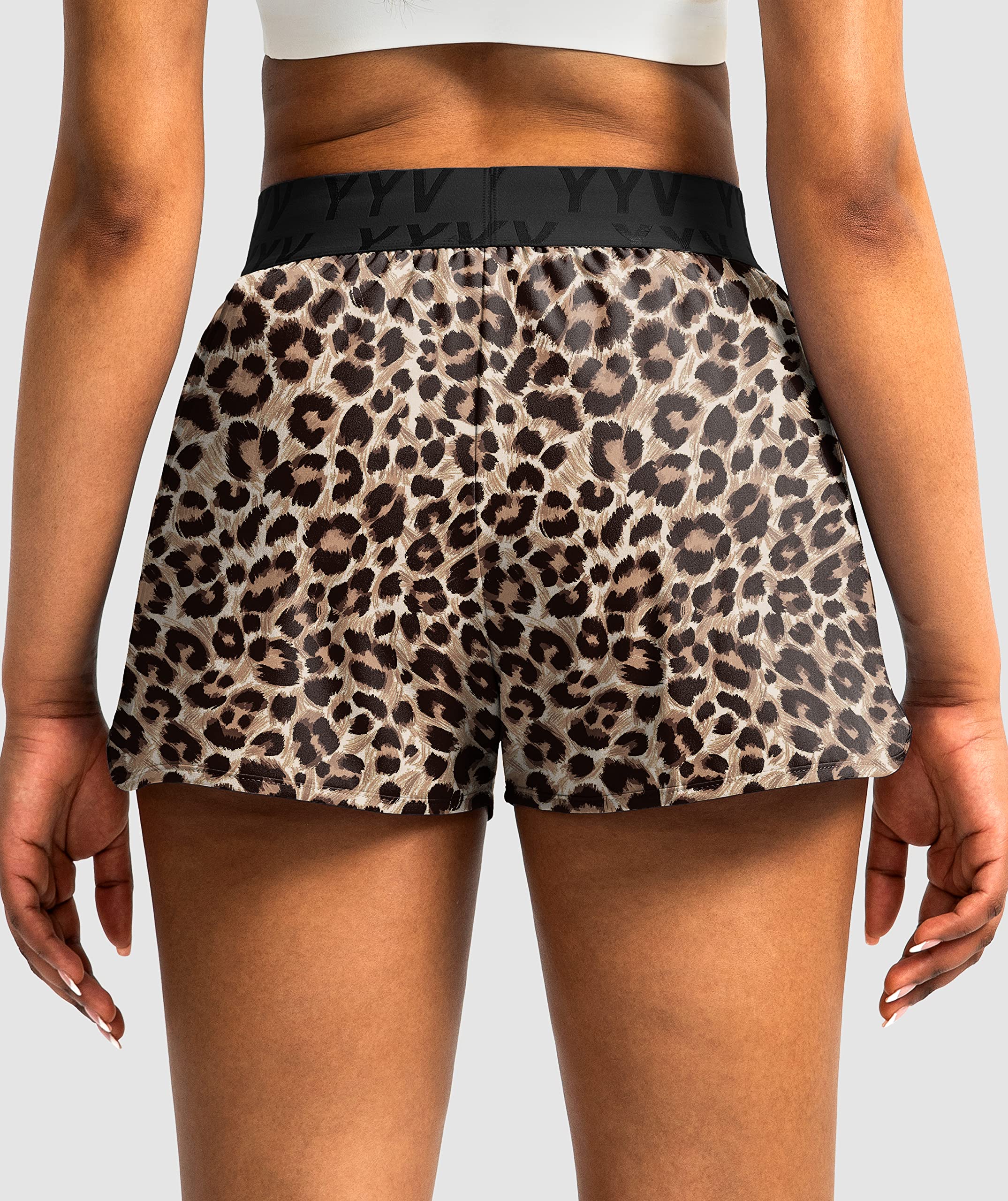 YYV Women's Running Shorts with Zipper Pockets - Quick-Dry Elastic Waist Athletic Gym Shorts with Liner - Perfect for Jogging, Workouts & Yoga
