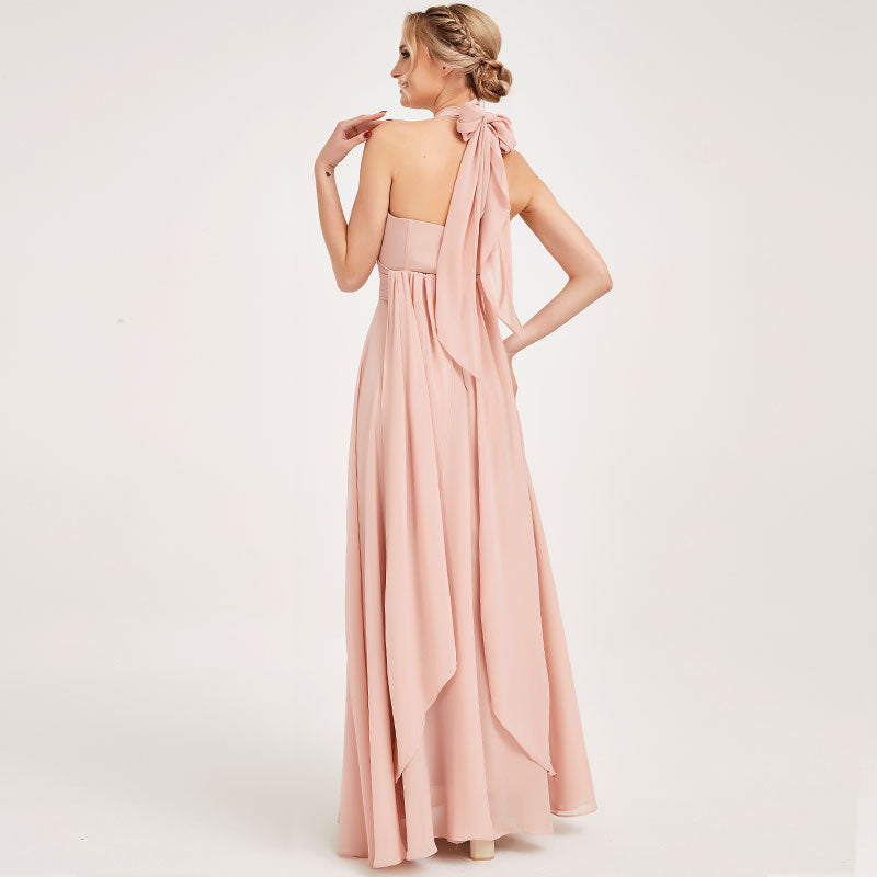 Elegant Convertible Chiffon Bridesmaid Dress - Wrap Style Dusty Pink Maxi Gown for Weddings, Parties & Formal Events