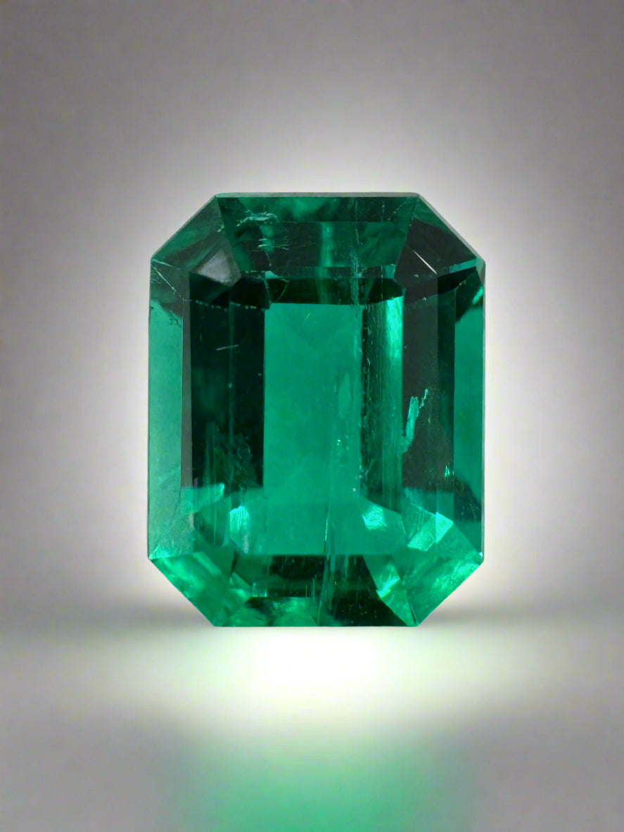 1.49 Carat 8x6mm Vivid Bluish Green Colombian Emerald Gemstone - Emerald Cut Natural Loose Gem for Jewelry Making & Engagement Rings