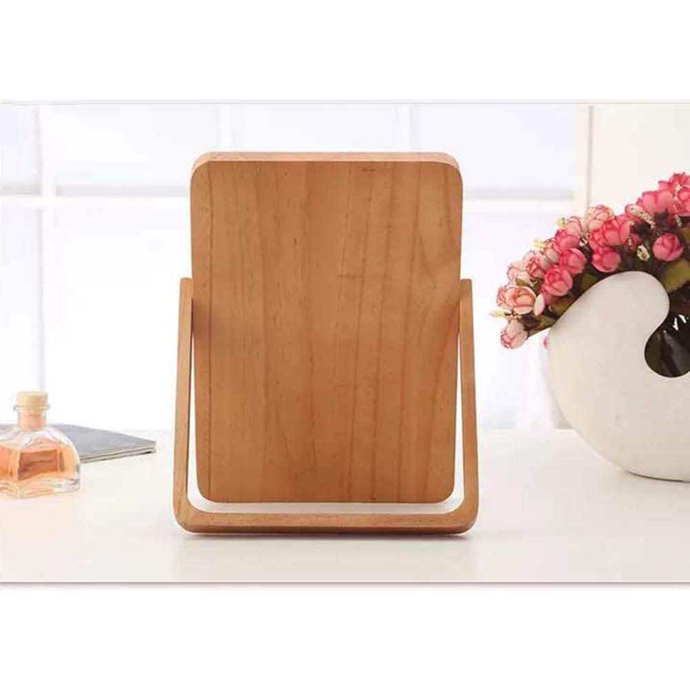 1PC Wooden Frame Vanity Mirror - Rectangular Makeup Mirror with Stand, Desktop Dressing Mirror for Women & Girls | Perfect for Bedroom, Bathroom, and Makeup Table