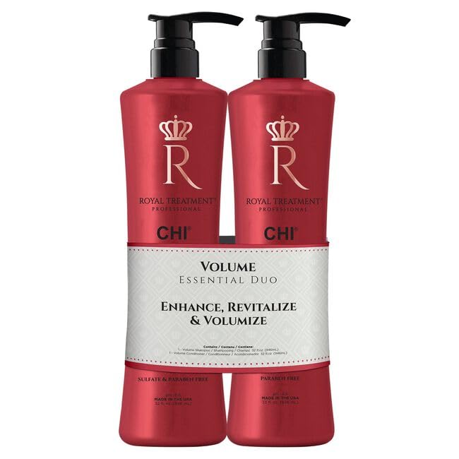 CHI Royal Treatment Volume Essential Shampoo and Conditioner Set - 32 Oz for Thick, Voluminous Hair - Rose Scented - Salon Quality Hair Care for Daily Use & Special Occasions