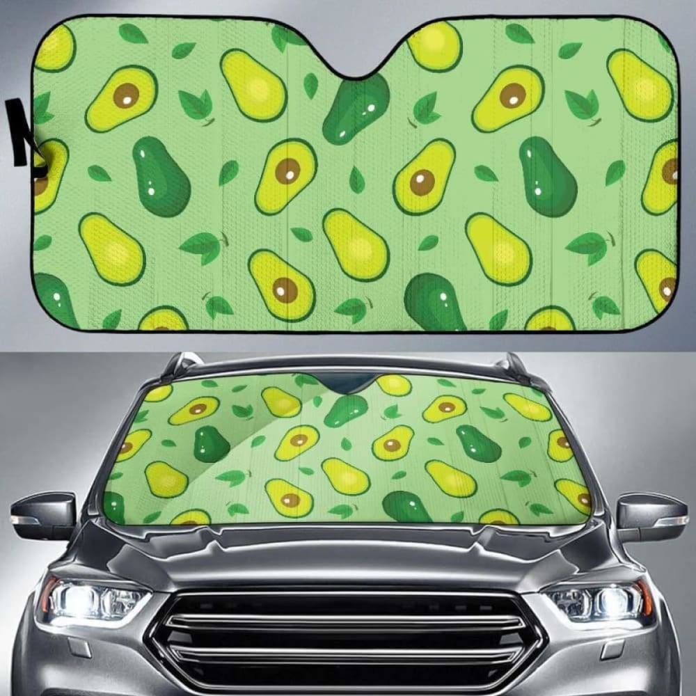 Premium Avocado Print Car Sun Shade - UV Protection Green Background Auto Window Cover (460402) for Summer Driving & Outdoor Parking