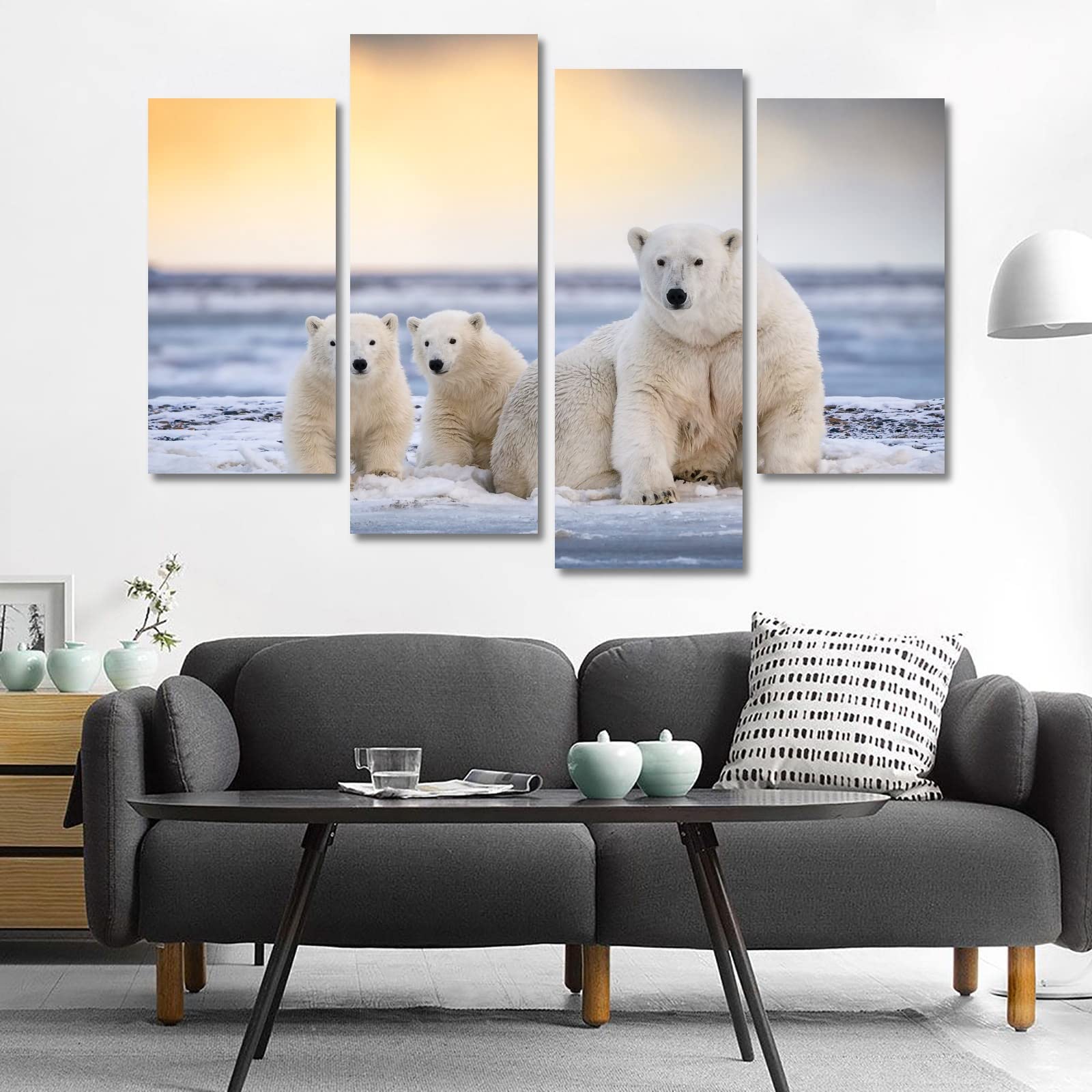 Polar Bear Canvas Wall Art Set - 4 Piece Framed Paintings (32