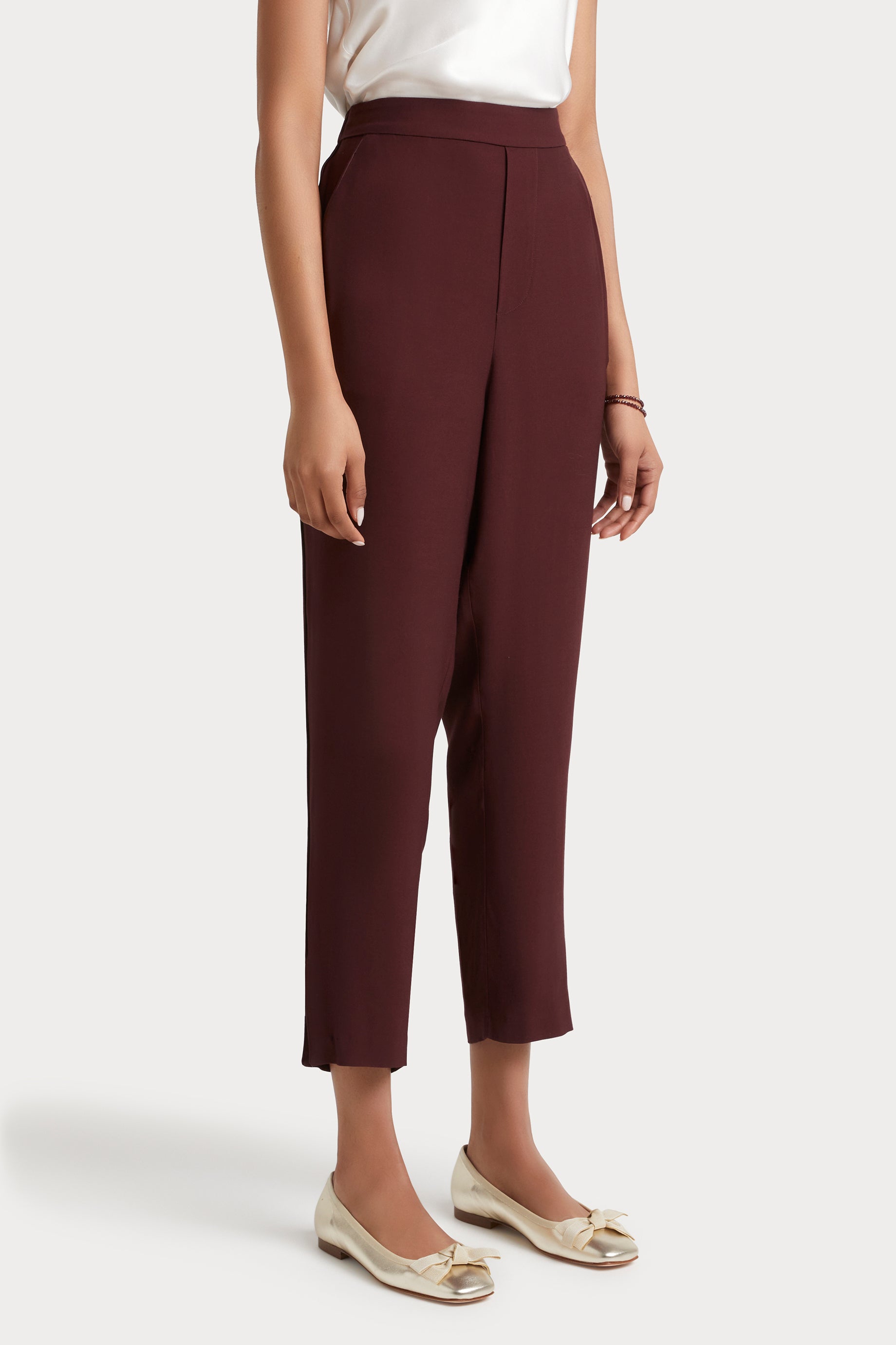 Husk Karolina Women's High Waisted Pants in Burgundy - Comfortable & Stylish for Work, Travel & Casual Wear