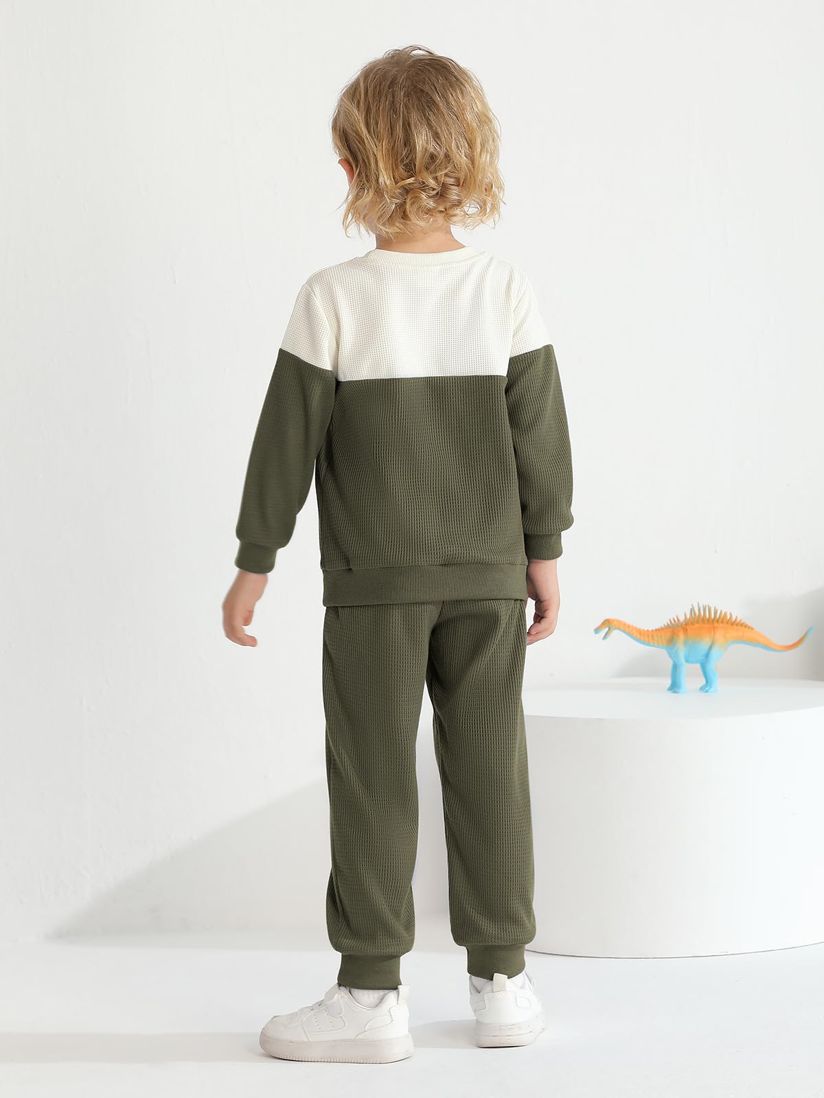 Toddler Baby Boy Fall Winter Clothes Set - Little Dude Print Embroidered Long Sleeve Sweatshirt & Pants Waffle Knit Outfit | Cozy Playtime & Outdoor Adventures