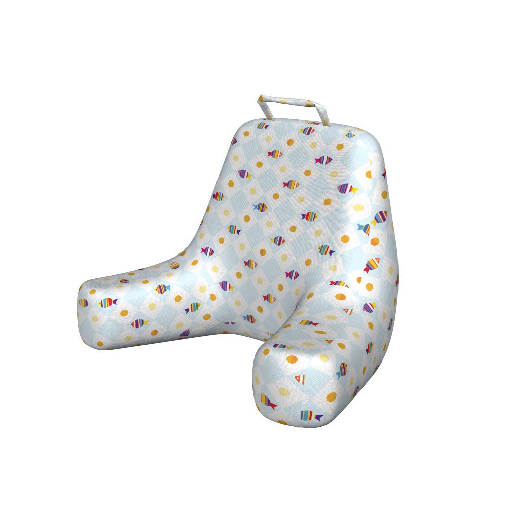 Ambesonne Cartoon Bedrest Pillow with Back Pocket - Aquarium Themed Fish Design with Geometric Patterns, Large Reading & Gaming Pillow for Dorm Room, Bed, Sofa - Multicolor XL Comfort for Relaxing & Studying