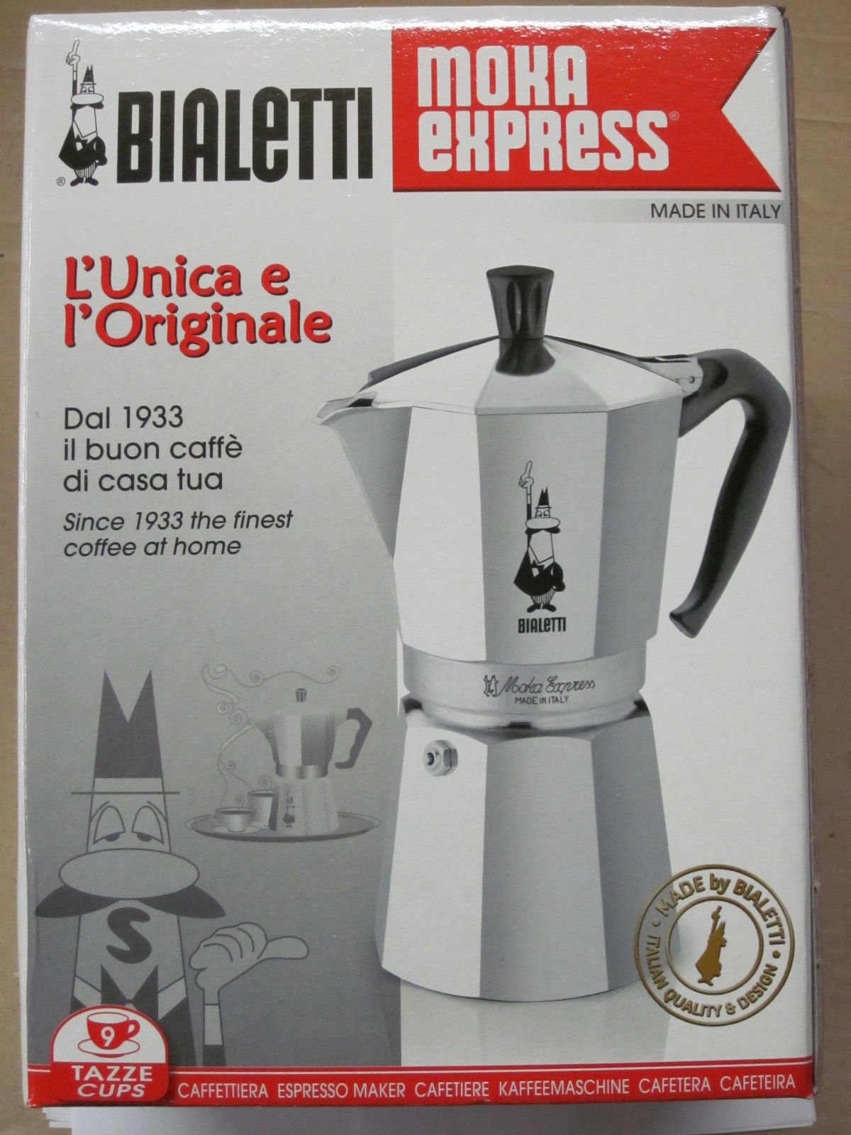 Bialetti Moka Express Stovetop Espresso Maker - 9 Cup (14 Oz/420ml) Aluminum Italian Coffee Pot for Authentic Espresso - Perfect for Home Brewing, Camping & Gifts (Silver)
