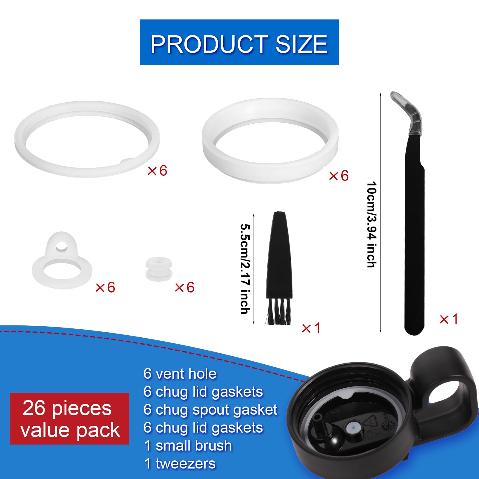 26pcs Thermoflask Water Bottle Lid Replacement Set for 24/32/40/64oz - Silicone Sealing Rings & Gaskets for Straw Lid, Chug Lid & Spout - Perfect for Outdoor, Gym, Travel & Daily Hydration